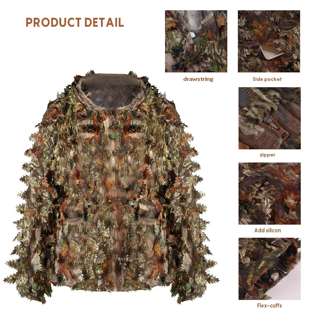 Ghillie Suit Gilly 3D Leafy Camo Cloth Youth Hunting Airsoft - EAmber Official Imagery - 3