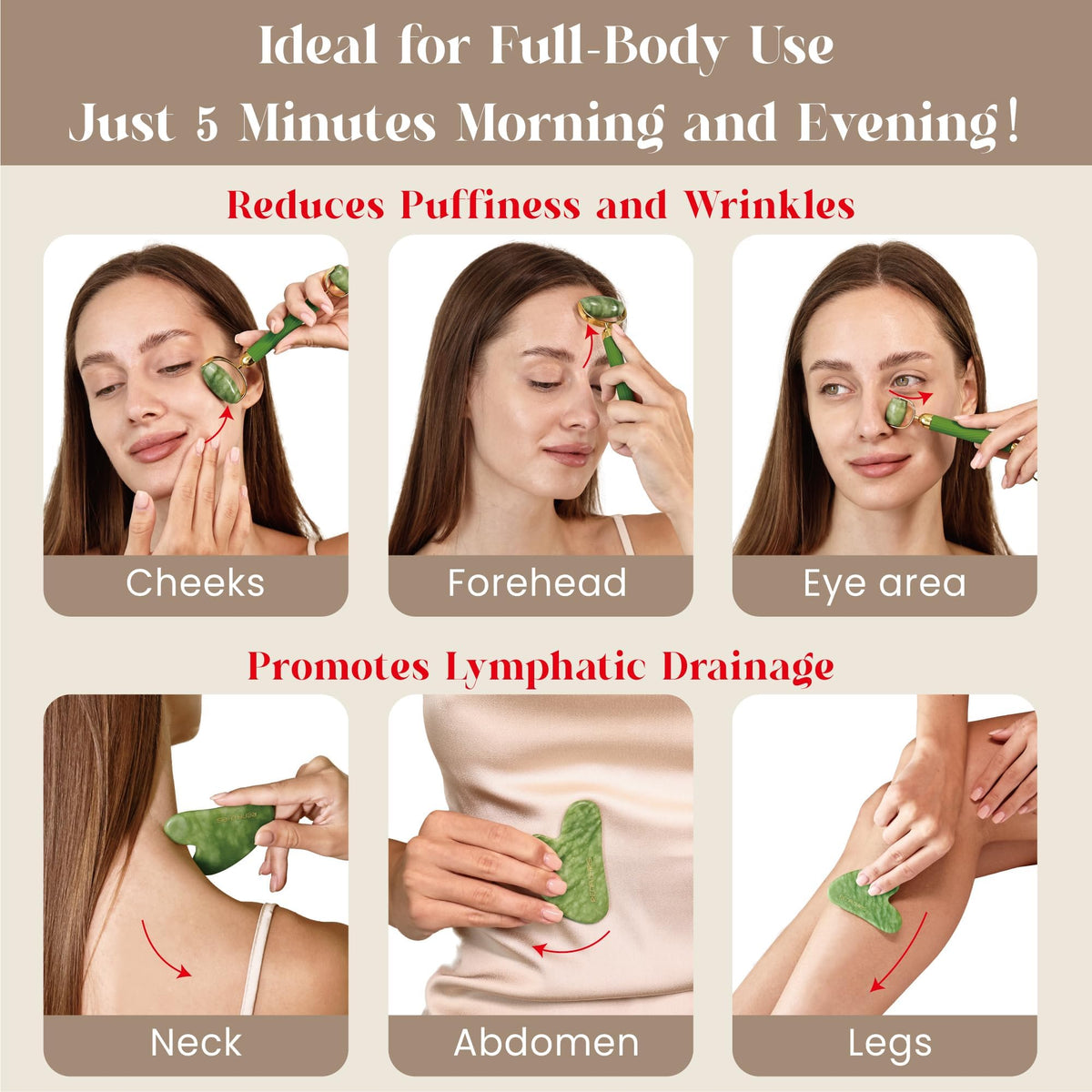 Rena Chris Gua Sha and Face Roller Set Anti Breakage Jade - Rena Chris Official Product Imagery - 5