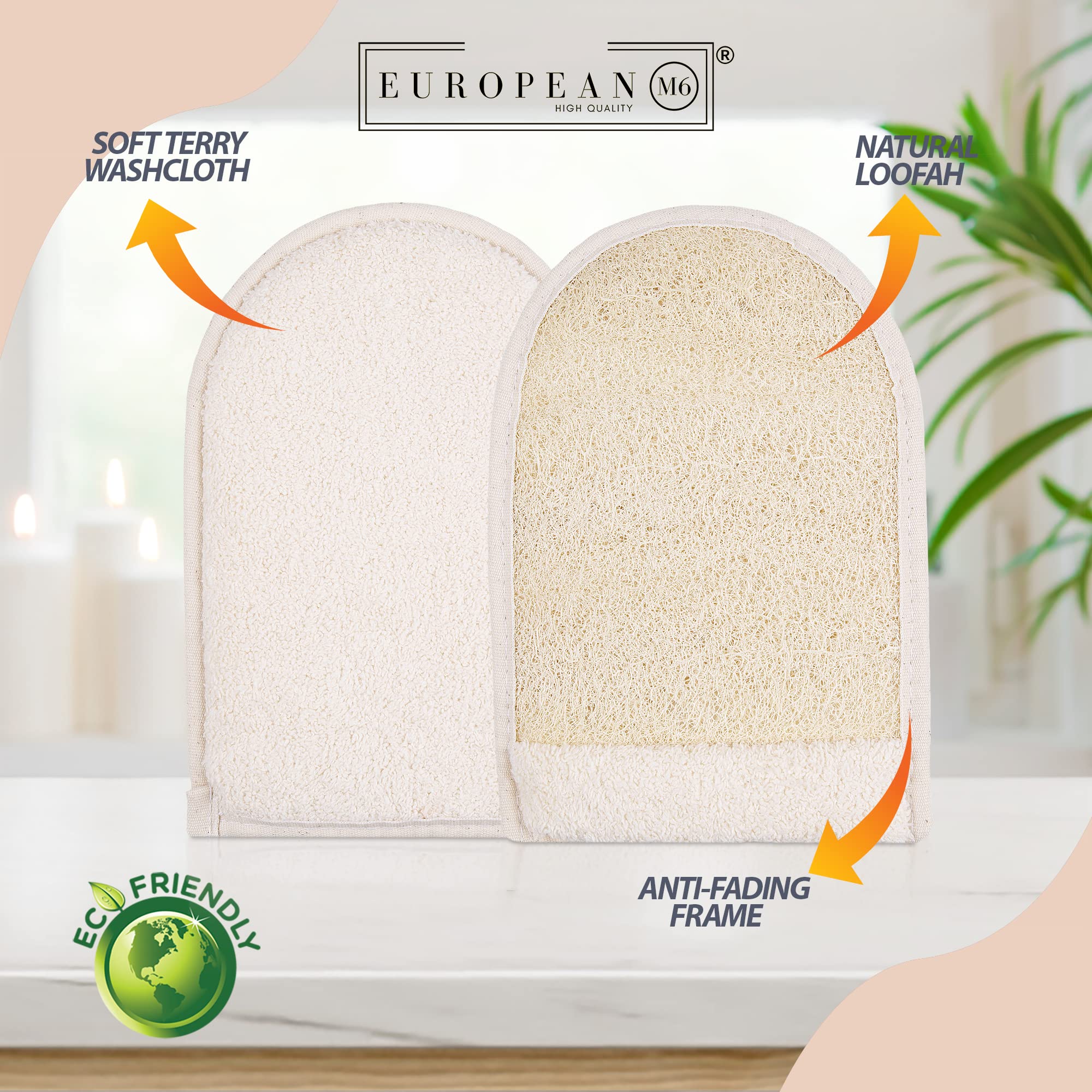 EUROPEAN M6 Egyptian Loofah Sponge, Large Double - Sided Exfoliating Mitt - EUROPEAN M6 Official Product View 5