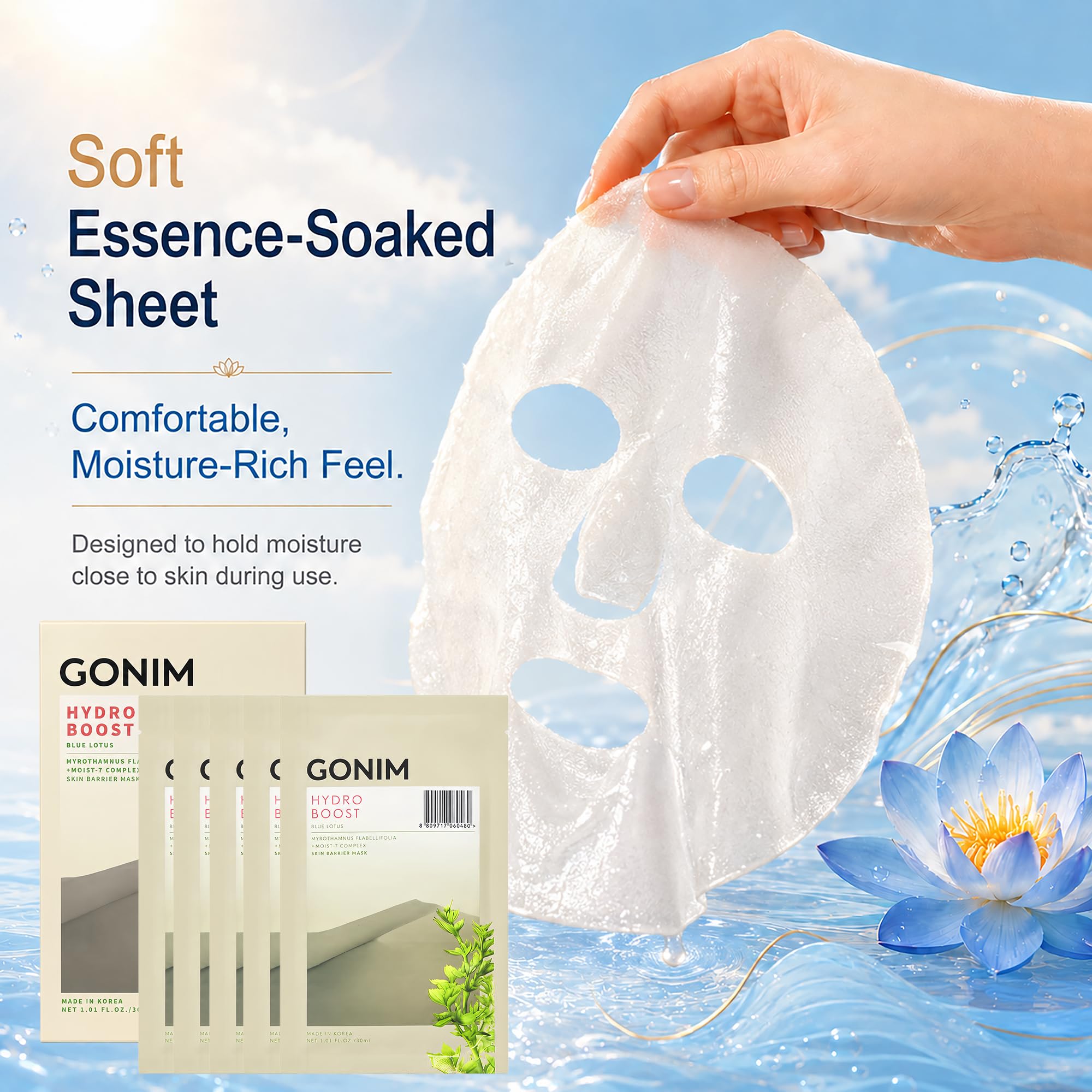Korean Face Mask, Hydrating Face Mask with Hyaluronic Acid, - GONIM
