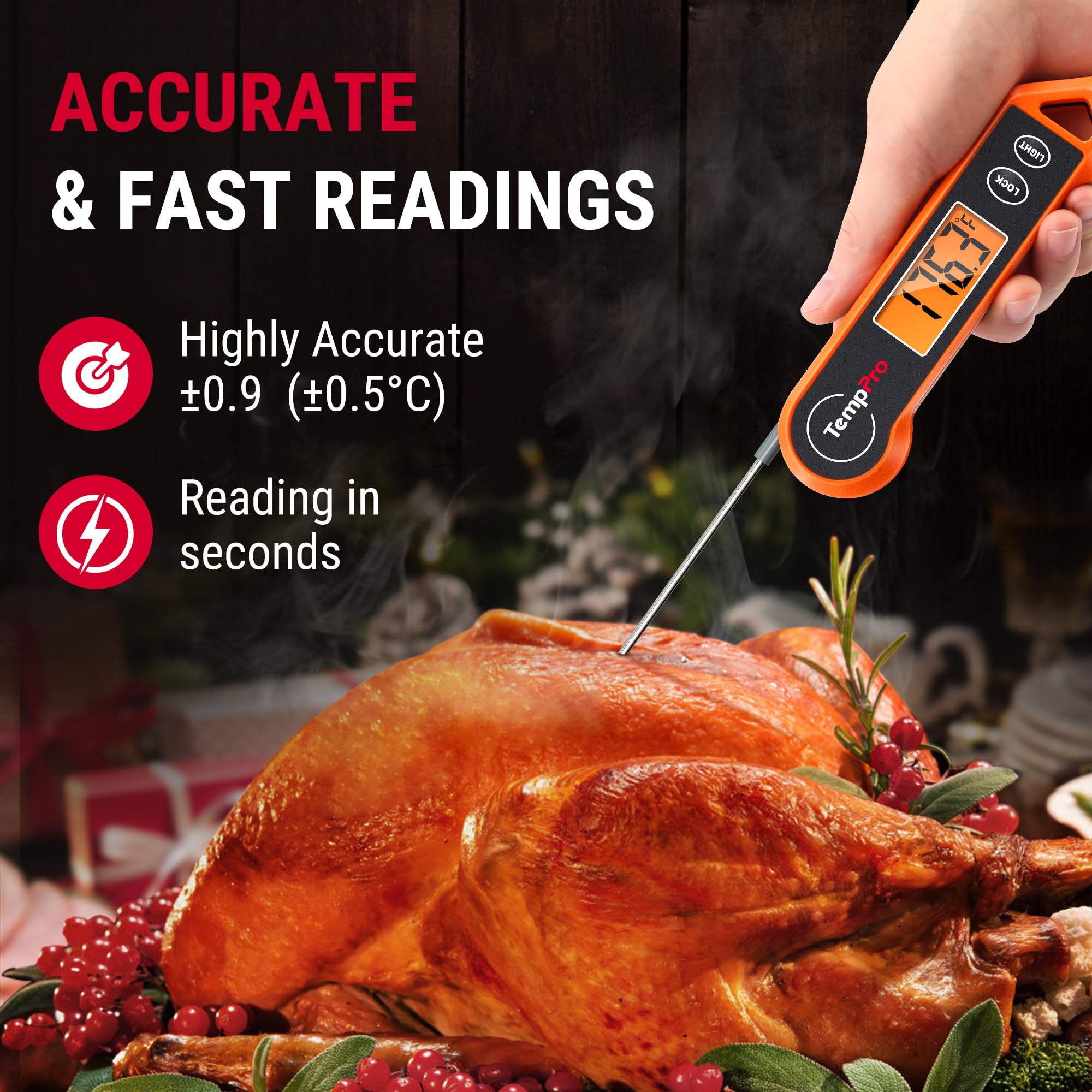 TempPro TP19H 1 Sec Digital Meat Thermometer for Cooking by TempPro - Angle View 6