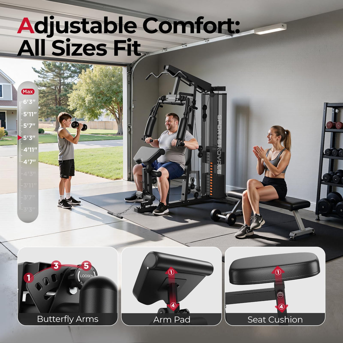 SPORTSROYALS Home Gym Workout Station with 150LBS Weight - Sportsroyals Official Imagery - 8
