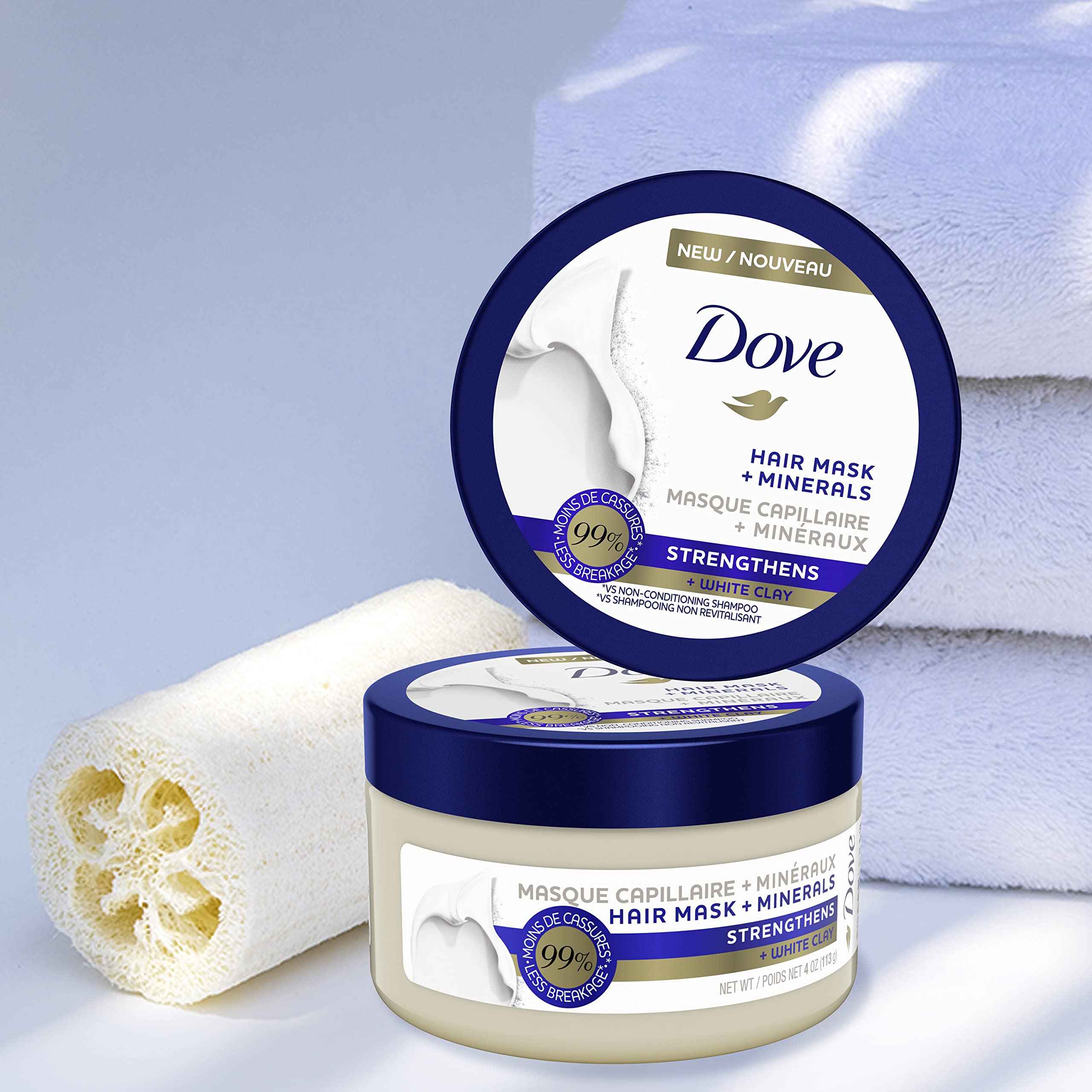 Dove Hair Mask - Strengthening Hair Mask for Damaged Hair and Hair Breakage, Minerals + White Clay, 4 oz, 4 Count