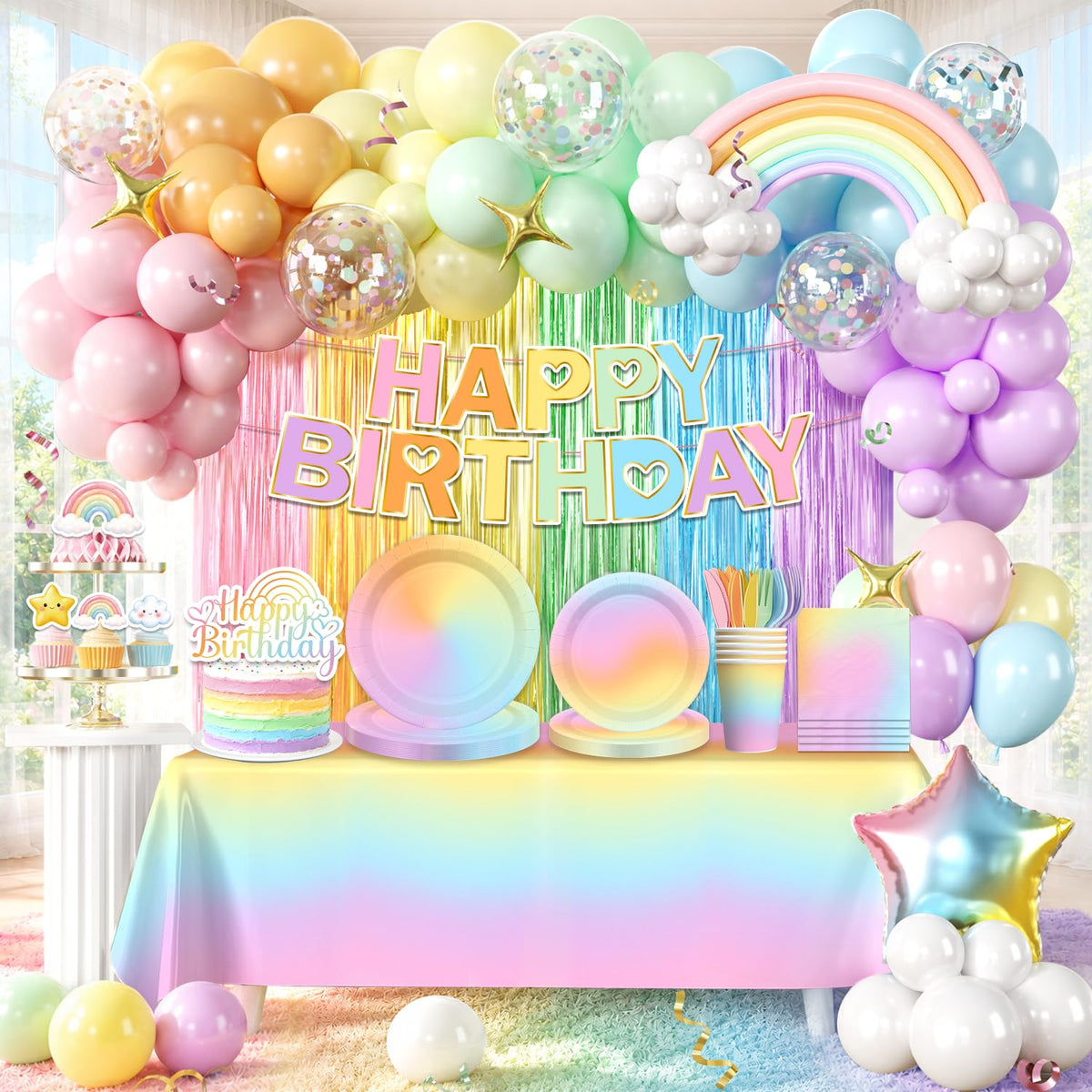 Pastel Rainbow Birthday Decorations All in One Set for 25 - Fexivo Official Imagery - 1