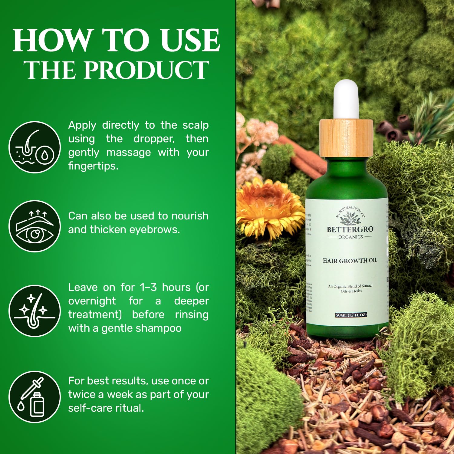 BetterGRO Organic Hair Growth Oil Herbal Natural Blend with - BetterGRO Official Imagery - 6