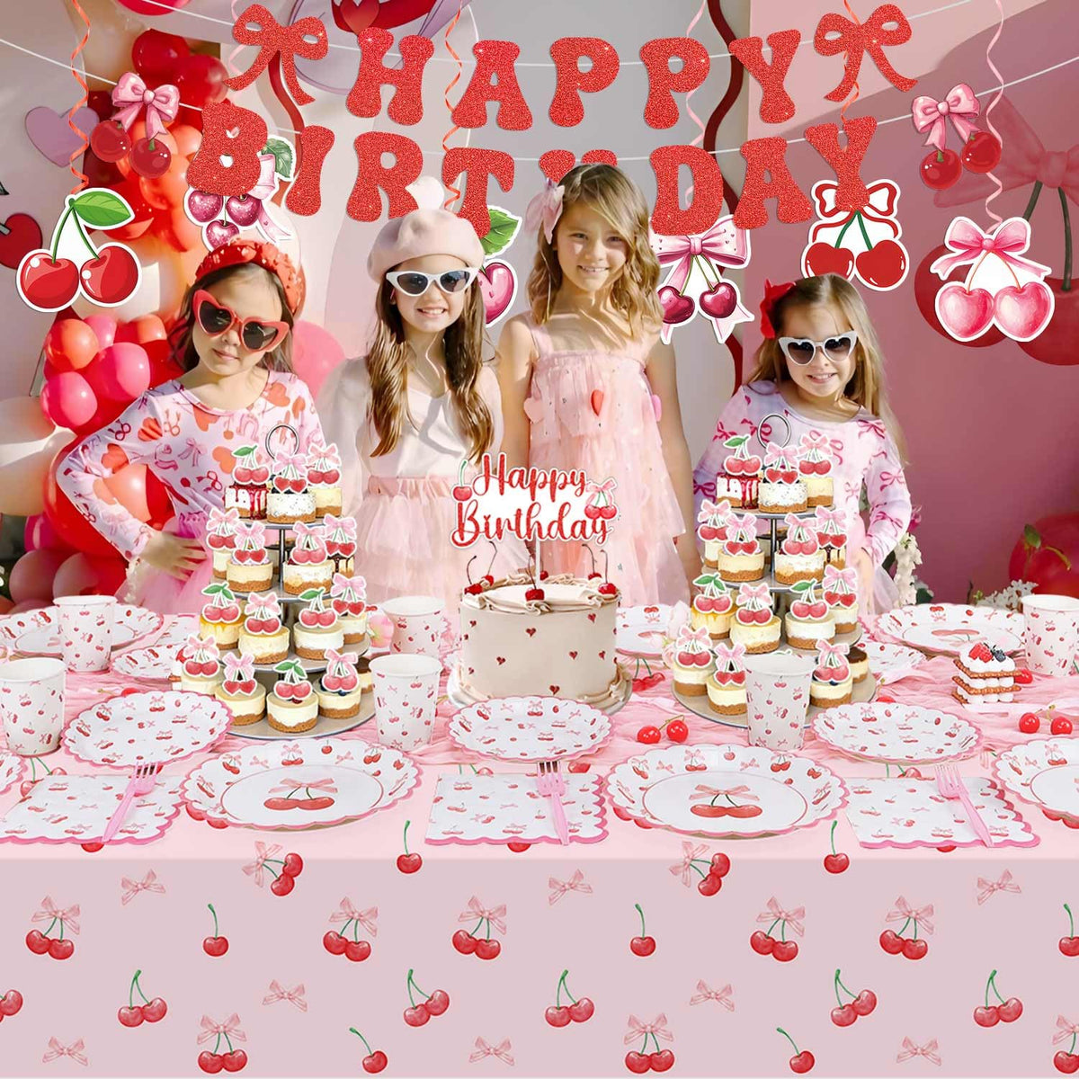 Cherry Birthday Decorations 182Pcs Cherry Plates Napkins - Caisehabu Official Imagery - 3