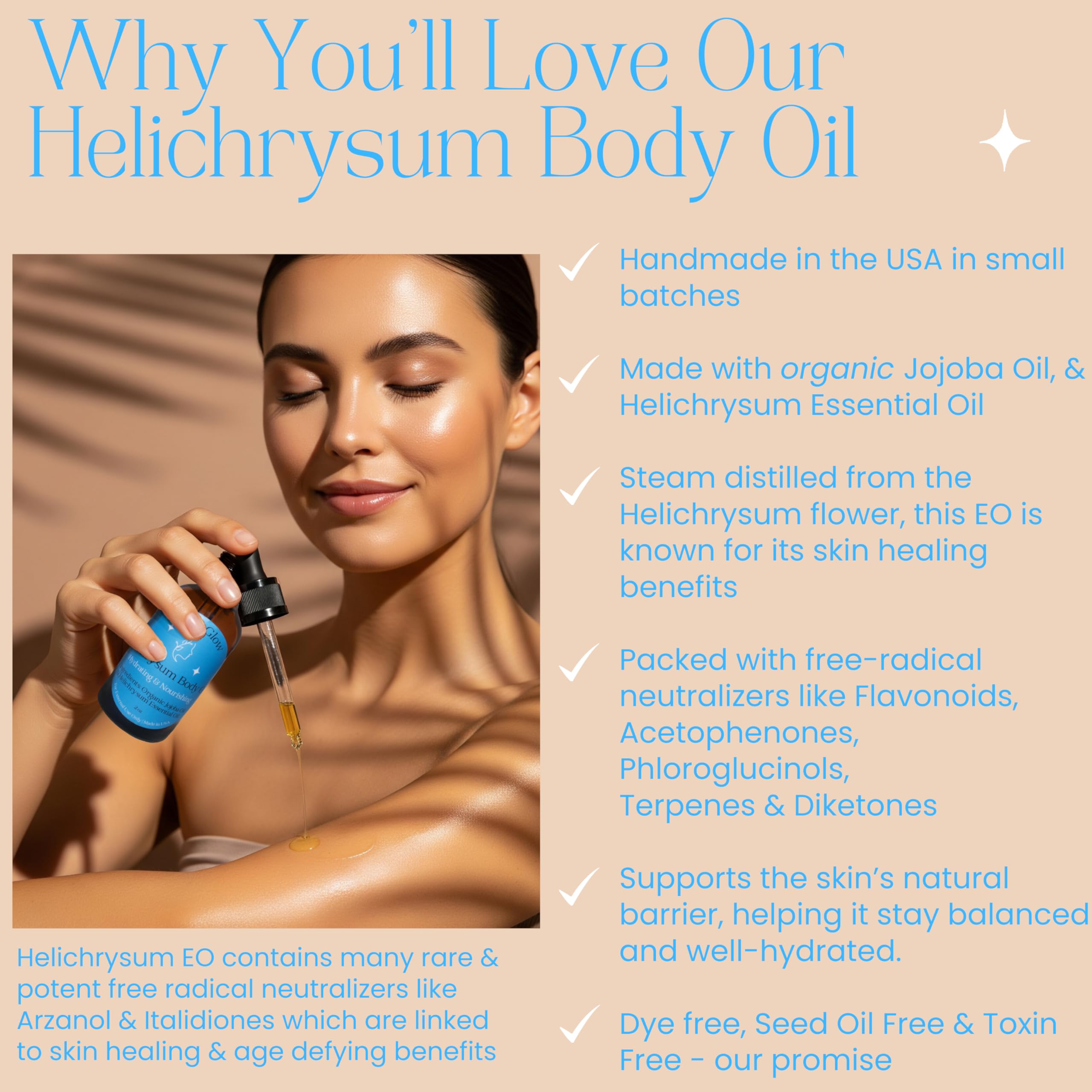 Beauty Glow Helichrysum Essential Oil for Skin Veins Bruises & Organic Jojoba - Beauty Glow Official Product View 2
