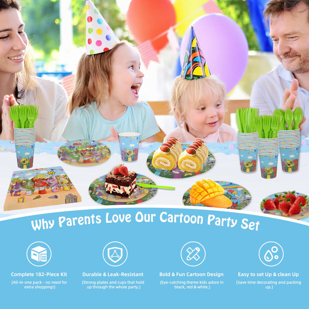 229 PCS Birthday Party Supplies Set Serves 20 Plates Cups - DUMBI Official Imagery - 5