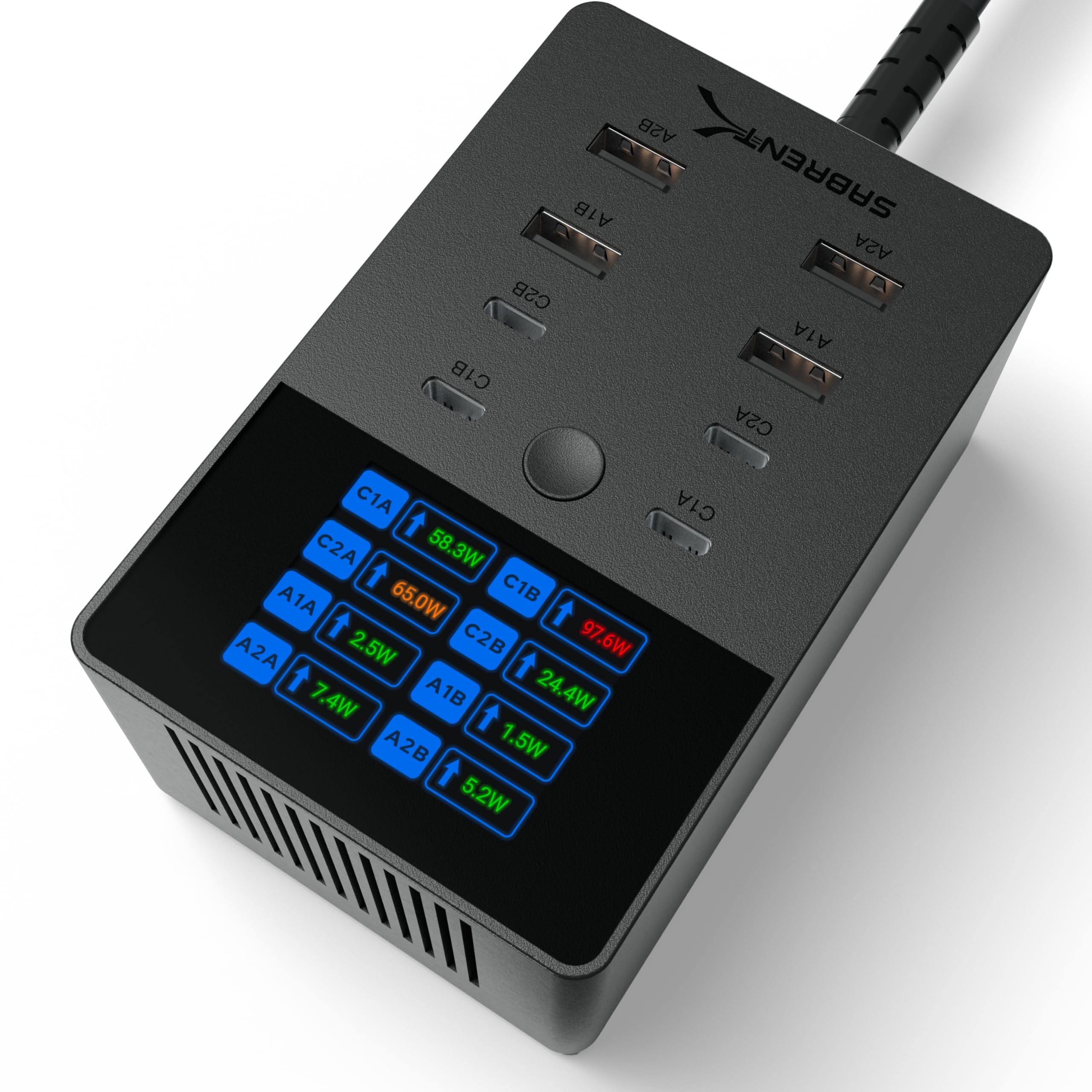 SABRENT VOLTIK Charging Station, 252W 8-Port USB C and USB A, LCD by SABRENT - Angle View 1