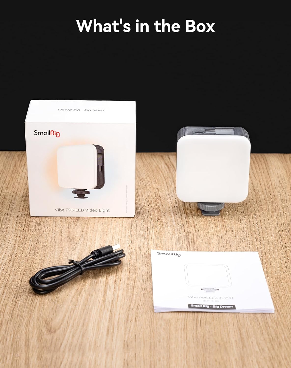 SmallRig P96 LED video light with 96 LED beads, portable camera light for photography and video illumination.