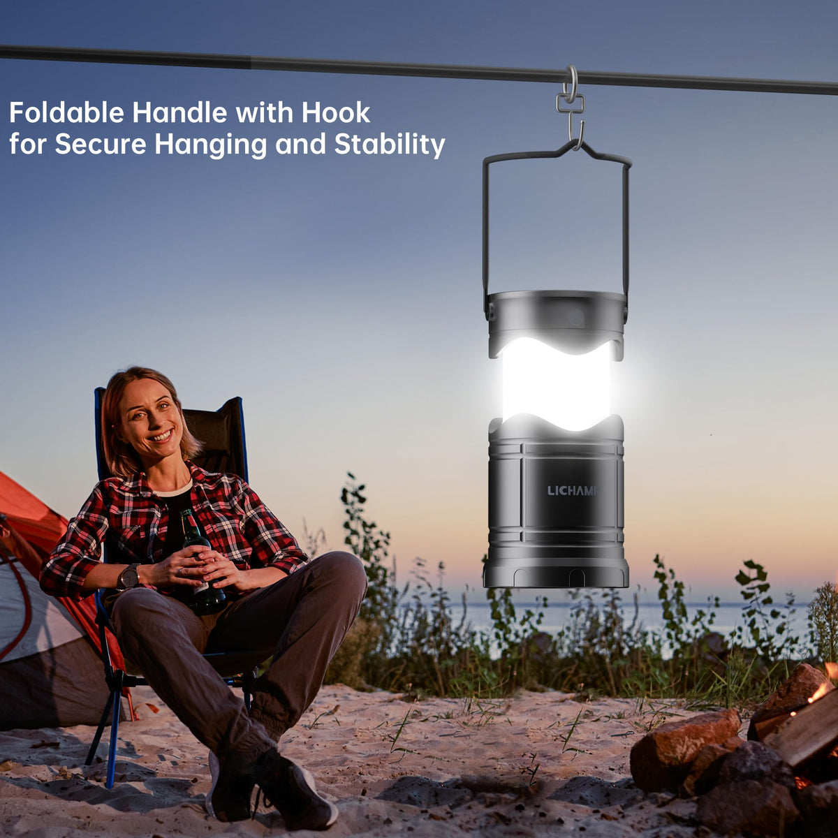 Lichamp 2 Pack Solar Camping Lantern USB Rechargeable LED - Lichamp Official Imagery - 7