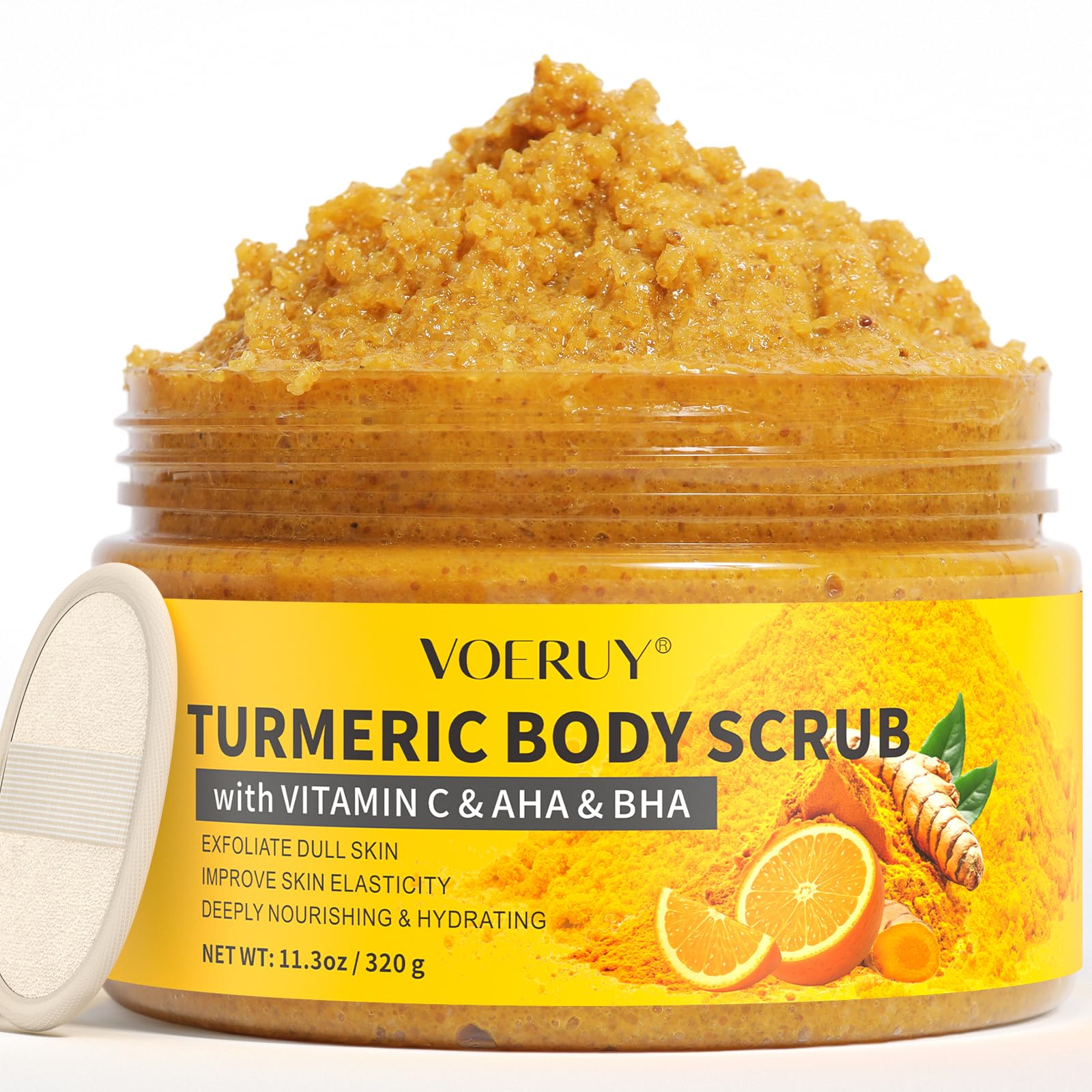 VOERUY Turmeric Body Scrub, 10% AHA - BHA & Vitamin C Exfoliating Body Scrub - VOERUY Official Product View 2