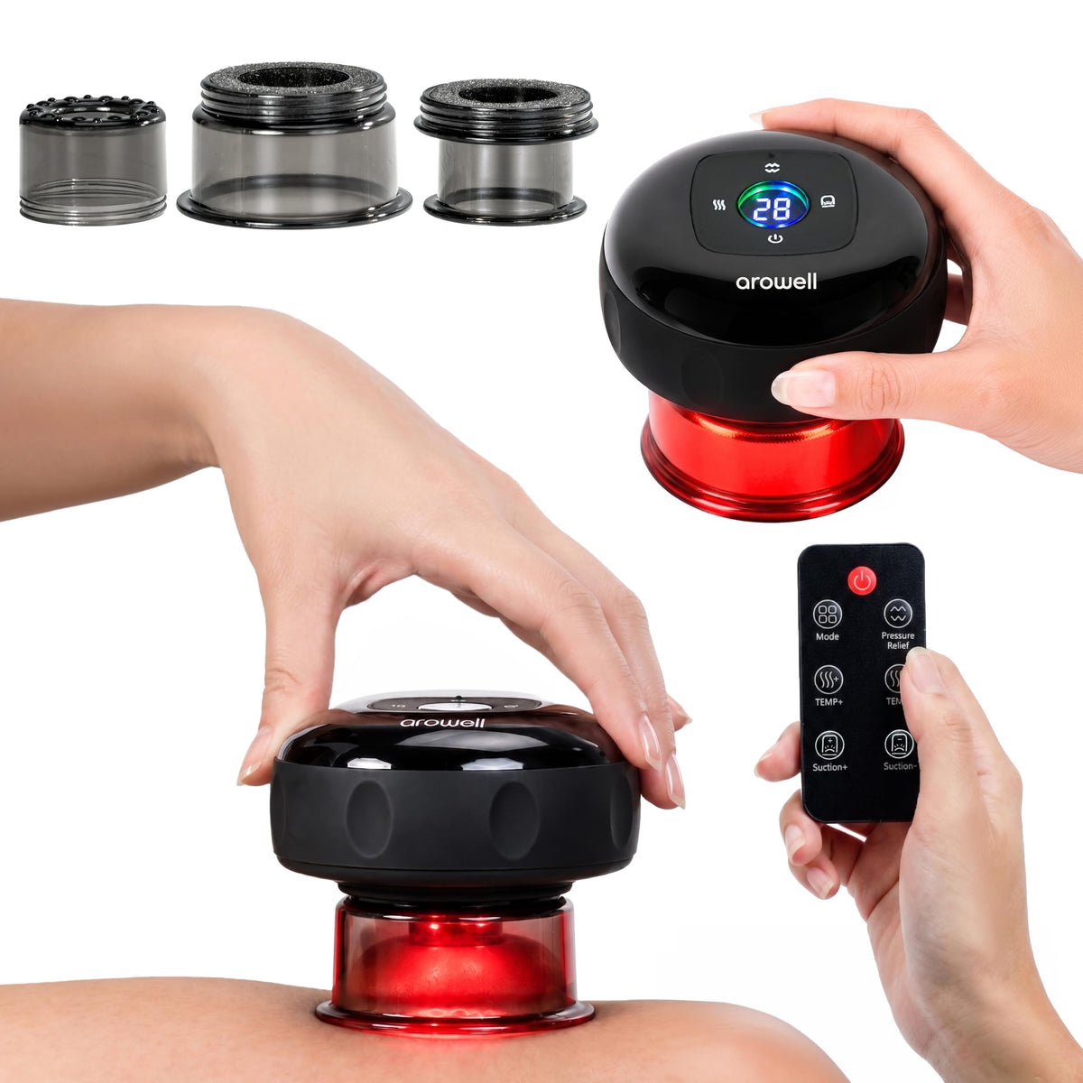 Smart Cupping Therapy Massager with Red Light Heat 12 Levels - AROWELL Official Imagery - 2