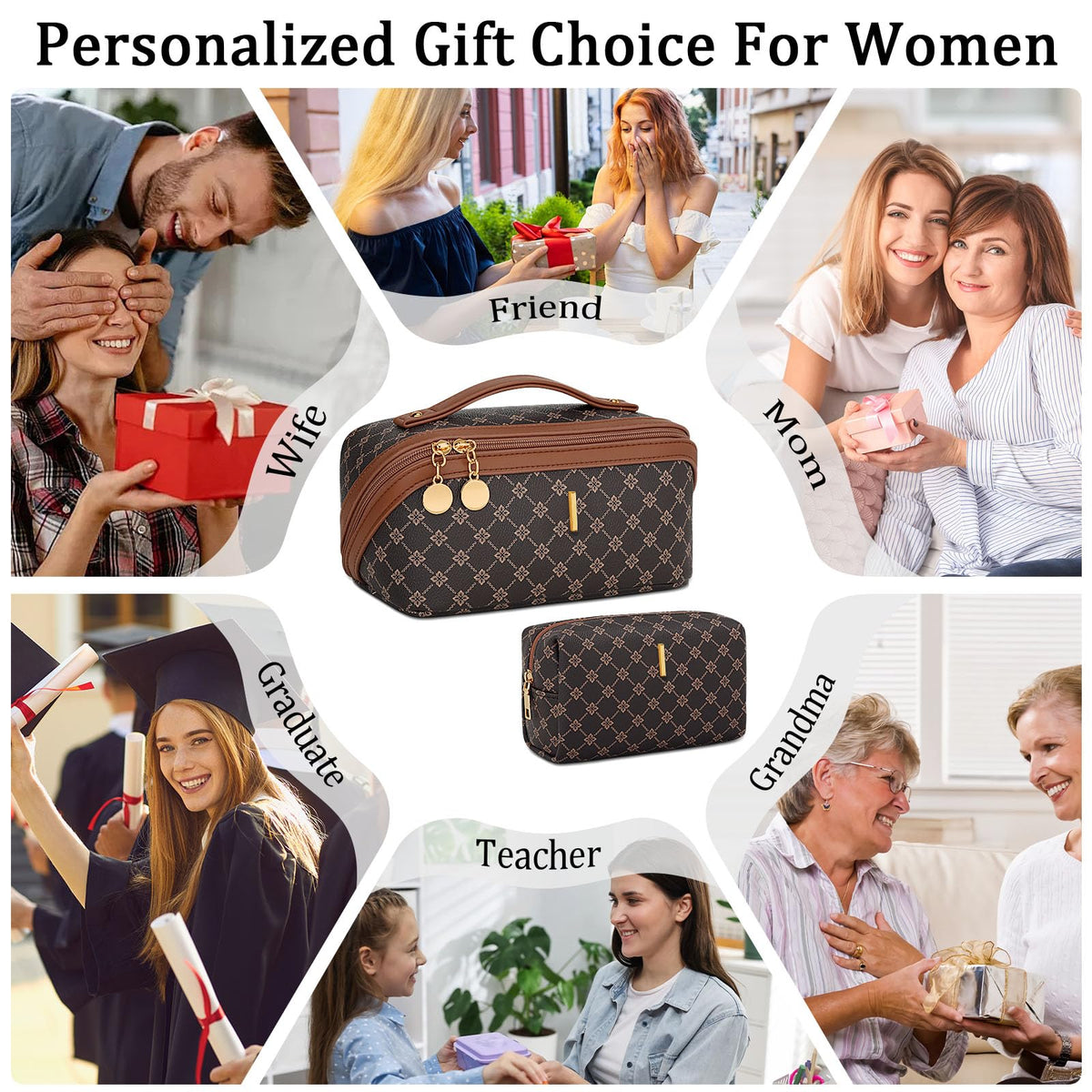 Initial Makeup Bag Personalized Gift for Women Teen Girls - CLOUDWINGS Official Imagery - 4