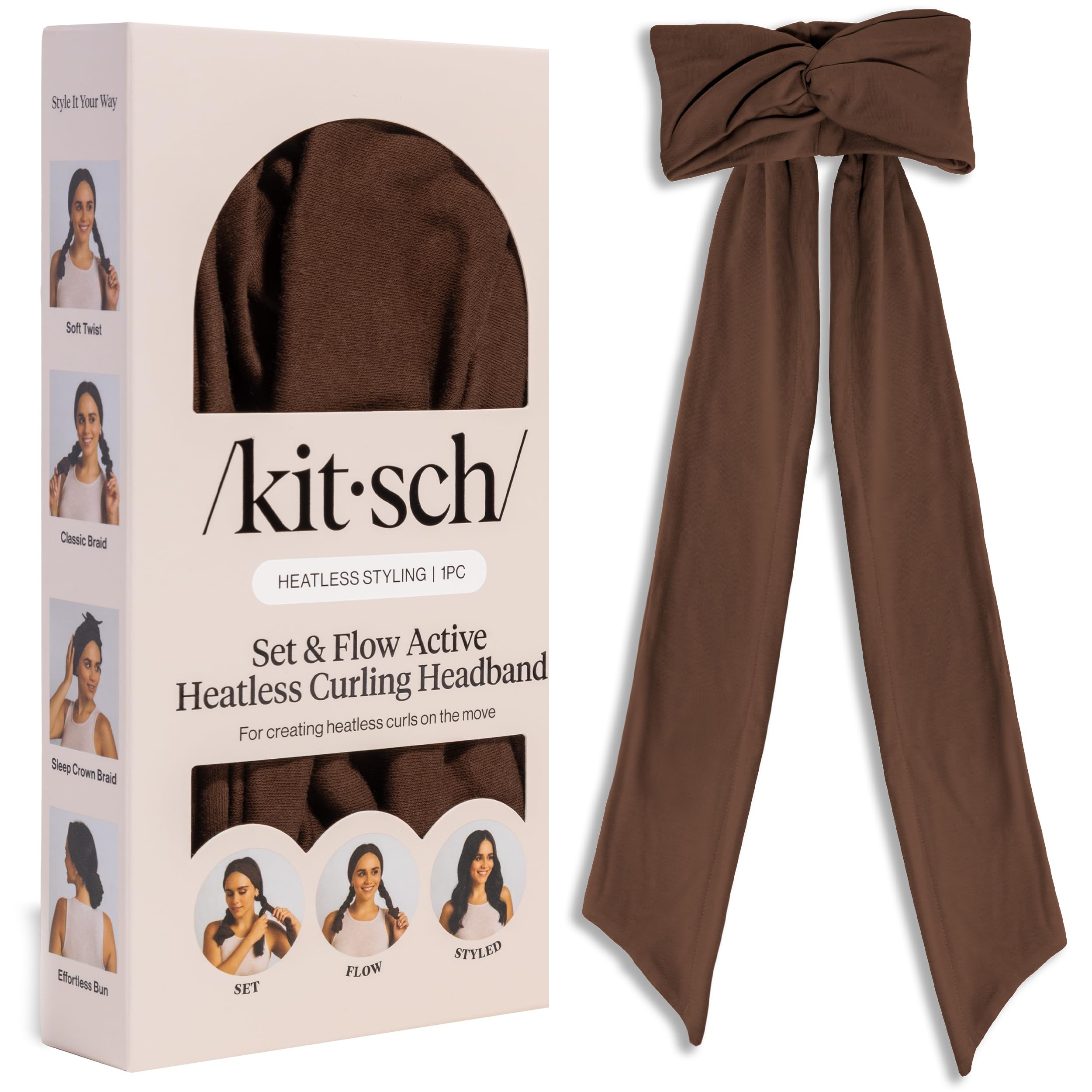 Kitsch Set & Flow Active Heatless Curling Headband For Women - Brown, 1pc - Elefair Tech Official Product View 2