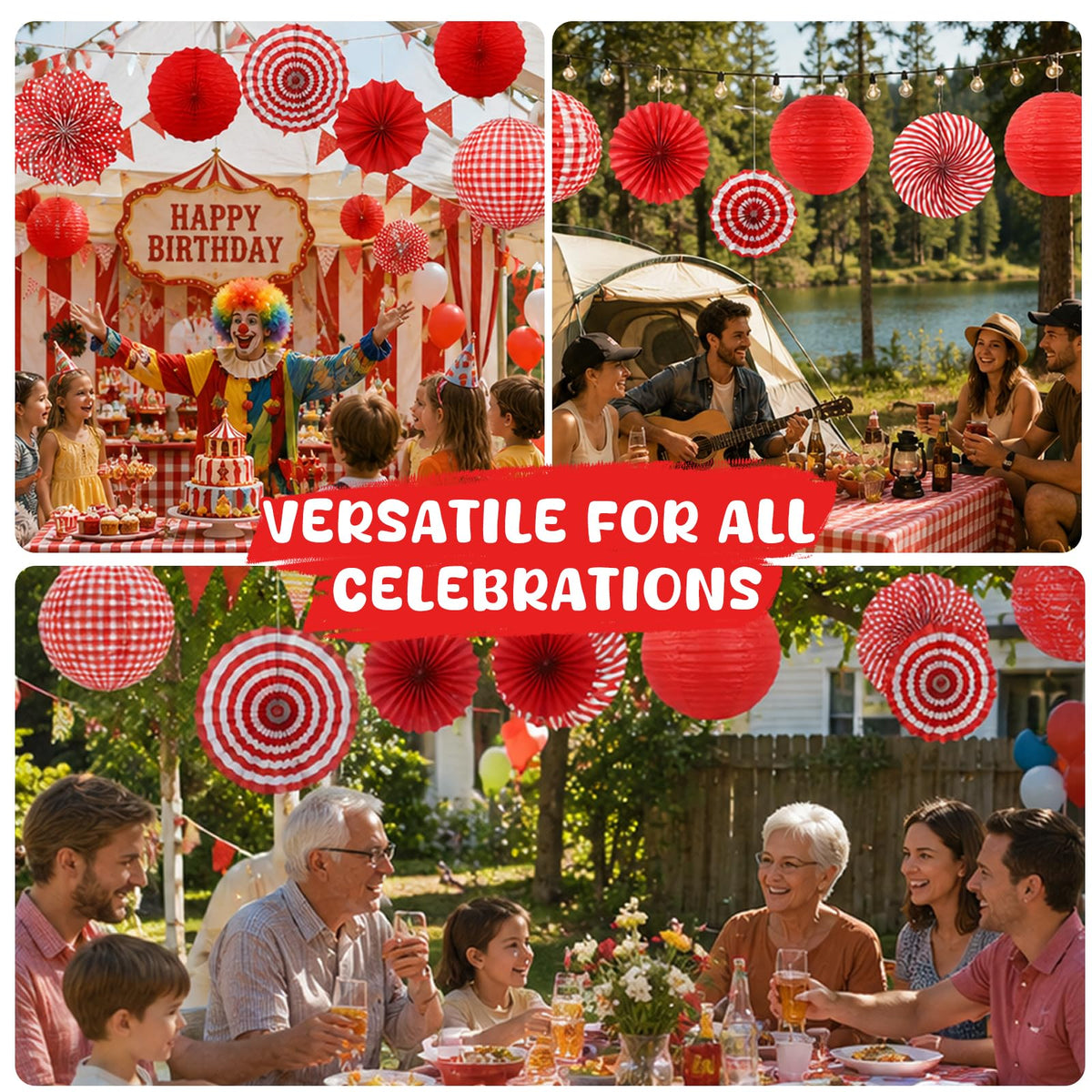 12 Pcs Red and White Checkered Paper Lanterns Set with - LuxDuo Official Imagery - 7