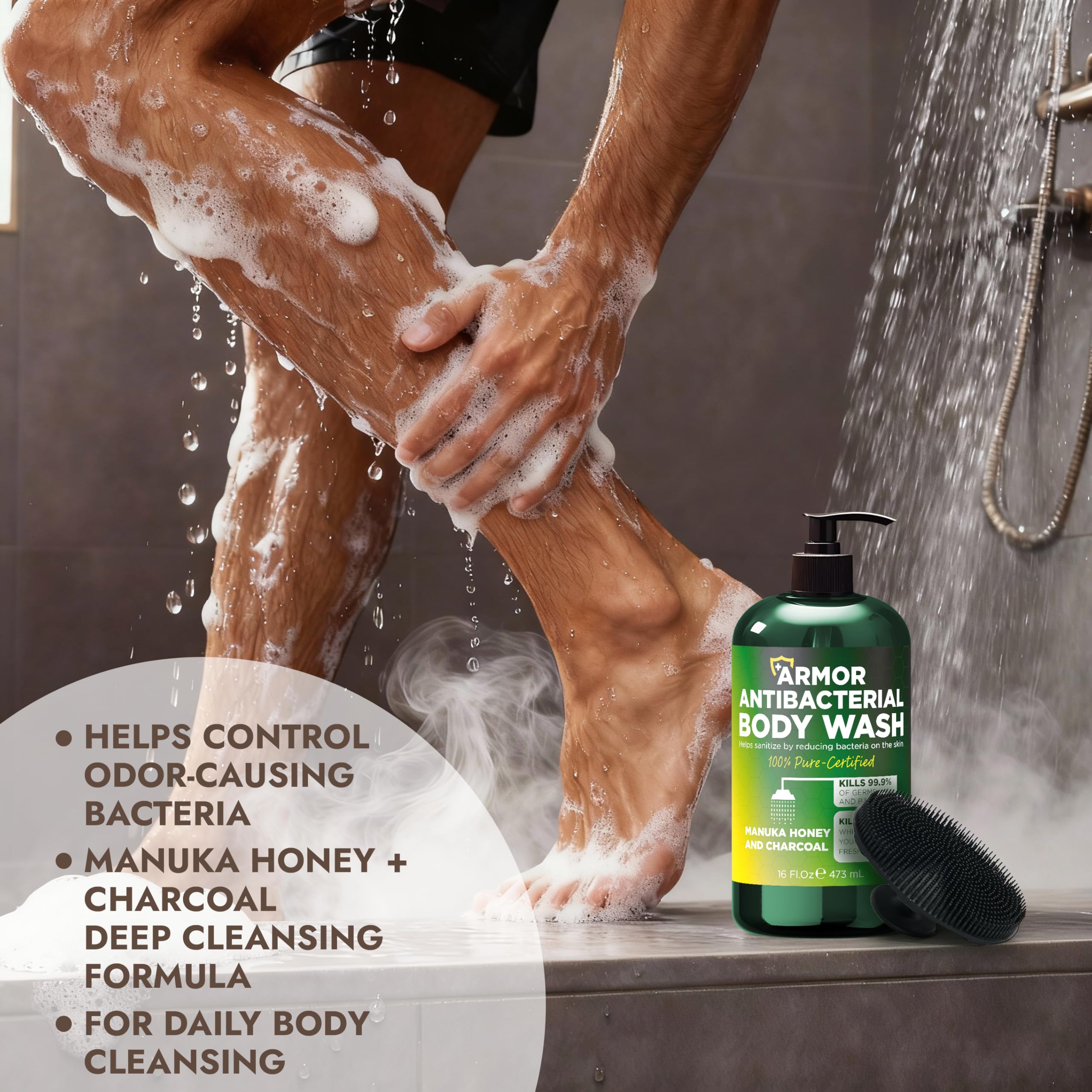 Antibacterial Body Wash + Scrubber – Back Acne & Odor Relief