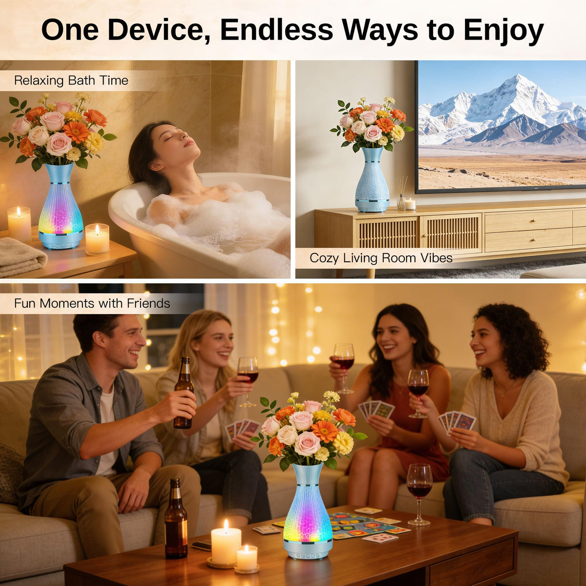 3 in 1 Vase Bluetooth Speaker With Ambient Light White Noise - Irondance Official Imagery - 8