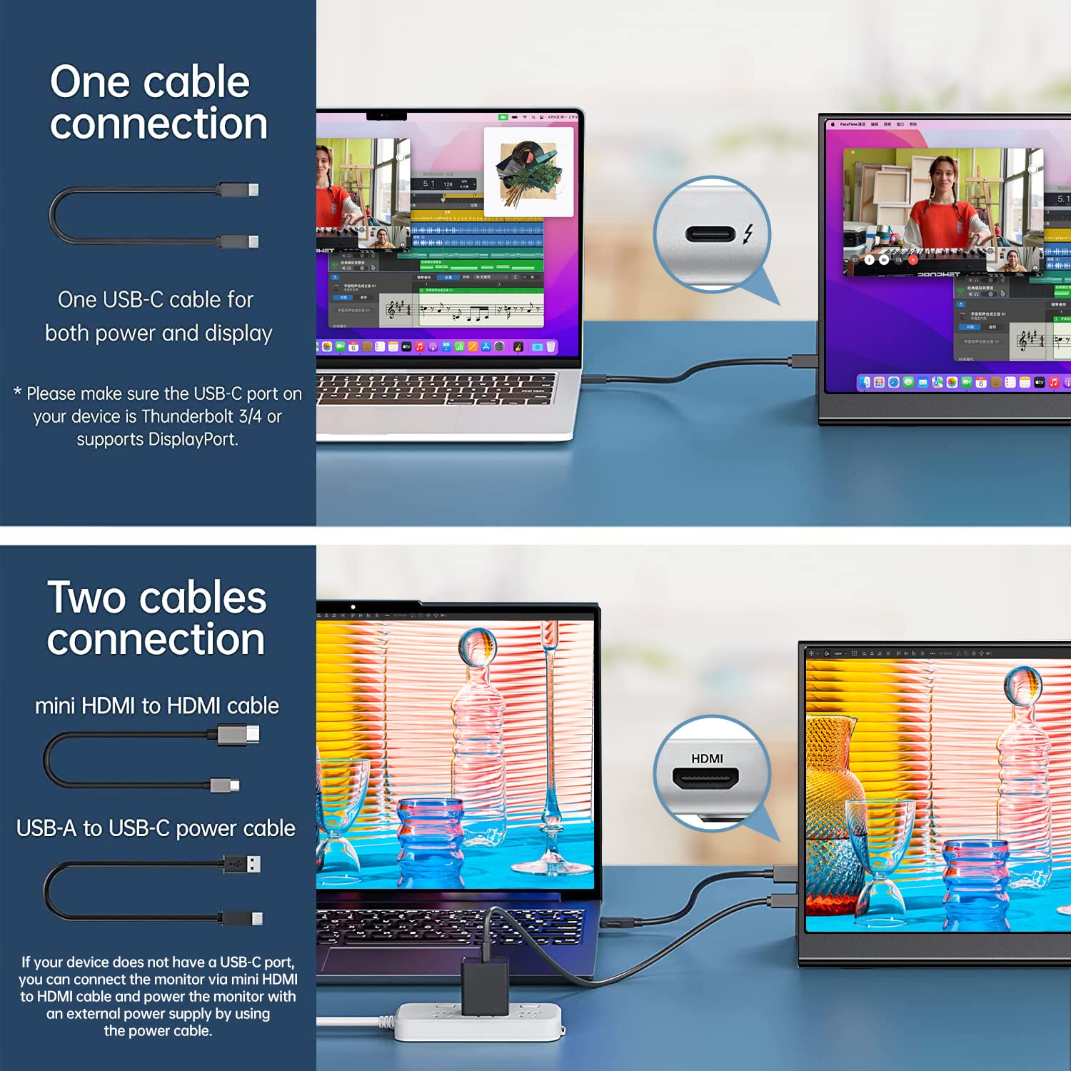 ForHelp 15.6-inch portable monitor with 1080P display, USB-C HDMI, ultra-thin IPS gaming monitor with smart cover for laptops and consoles.