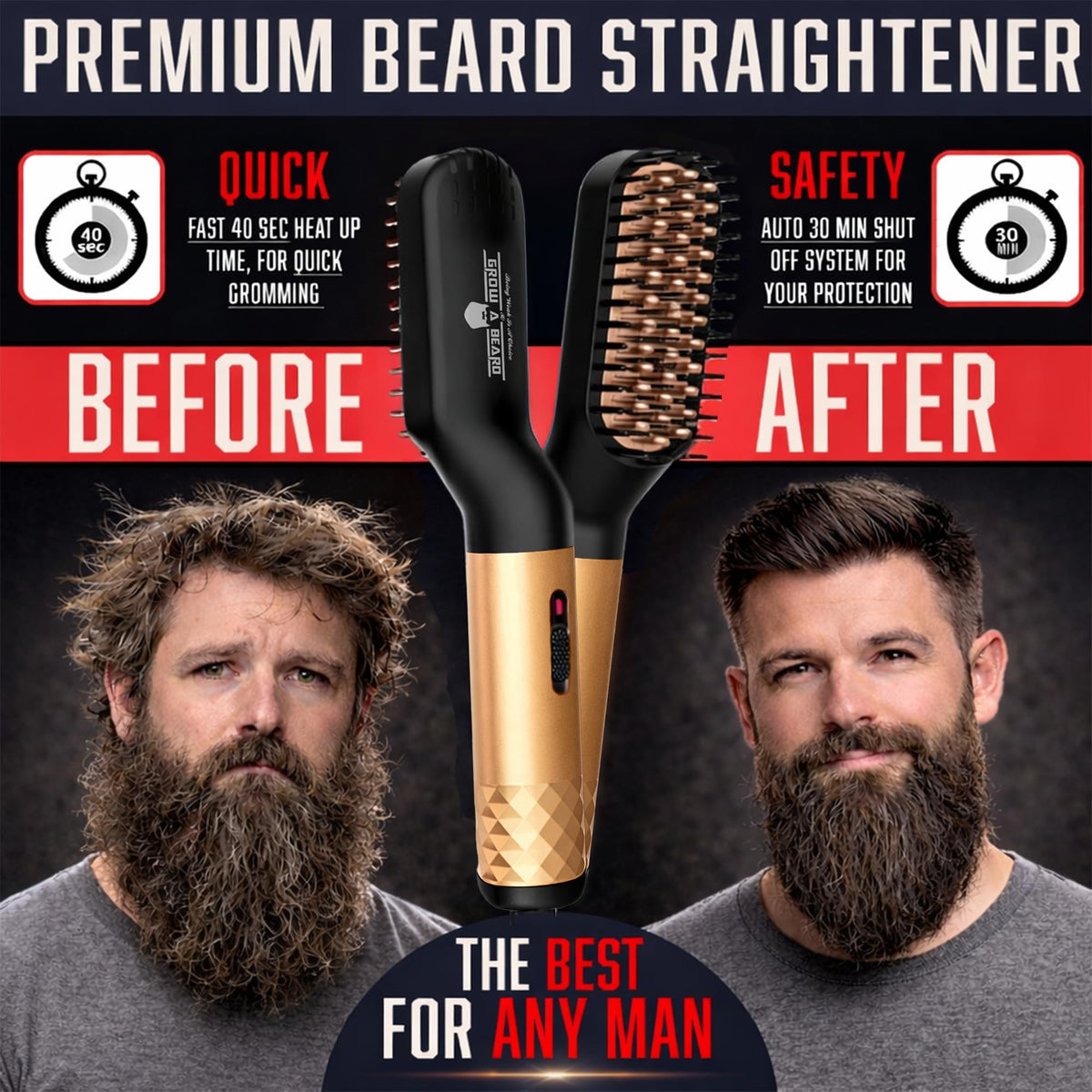 Beard Straightener Grooming Kit for Men Beard Growth Kit - GROW ALPHA BEARD Official Imagery - 3
