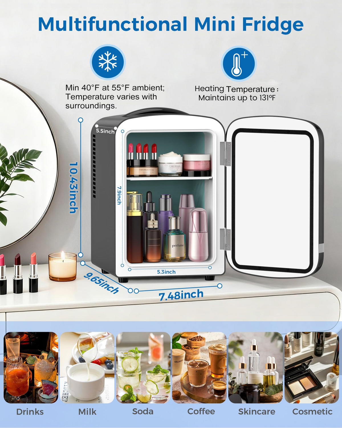 Electactic Mini Fridge 4L 6 Cans Cosmetic Fridge for Bedroom - Electactic Official Imagery - 3