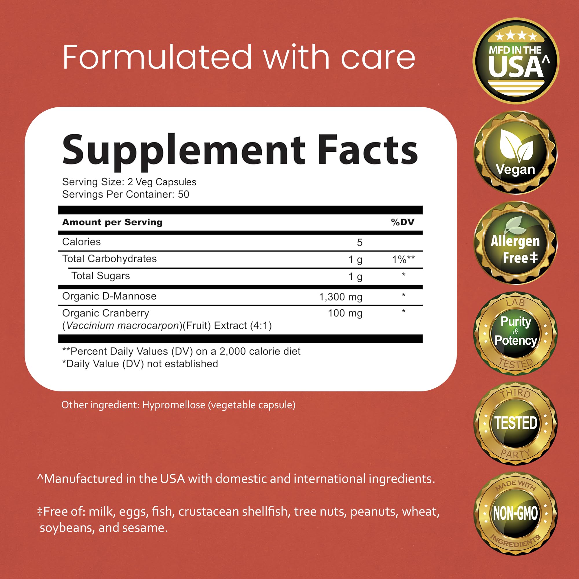 NaturaLife Labs D-Mannose 1300mg + Cranberry 100 Caps