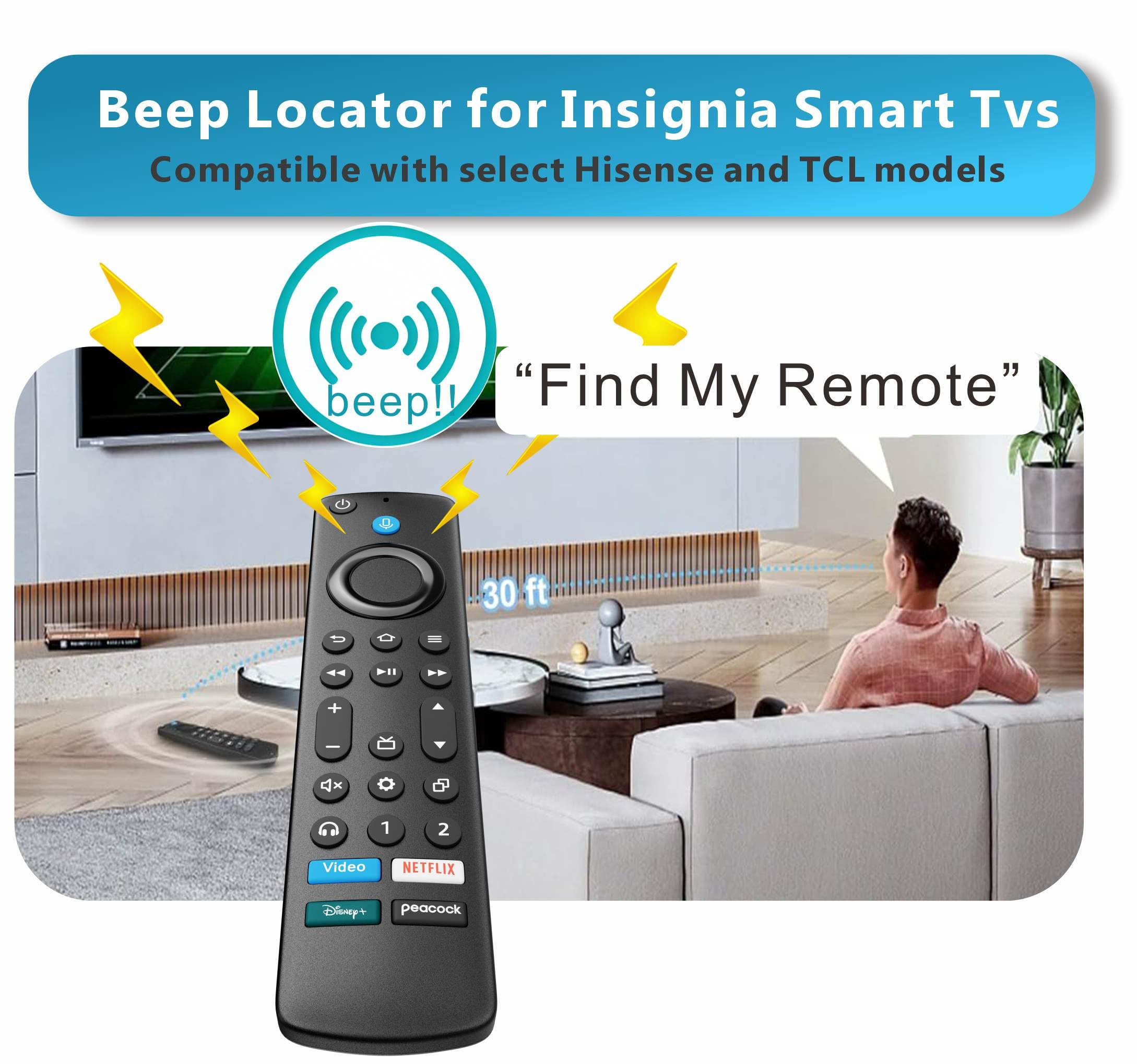 B BraiNice replacement remote control for Insignia, Toshiba, Hisense, and TCL smart TVs, compatible with 2020-2026 models.