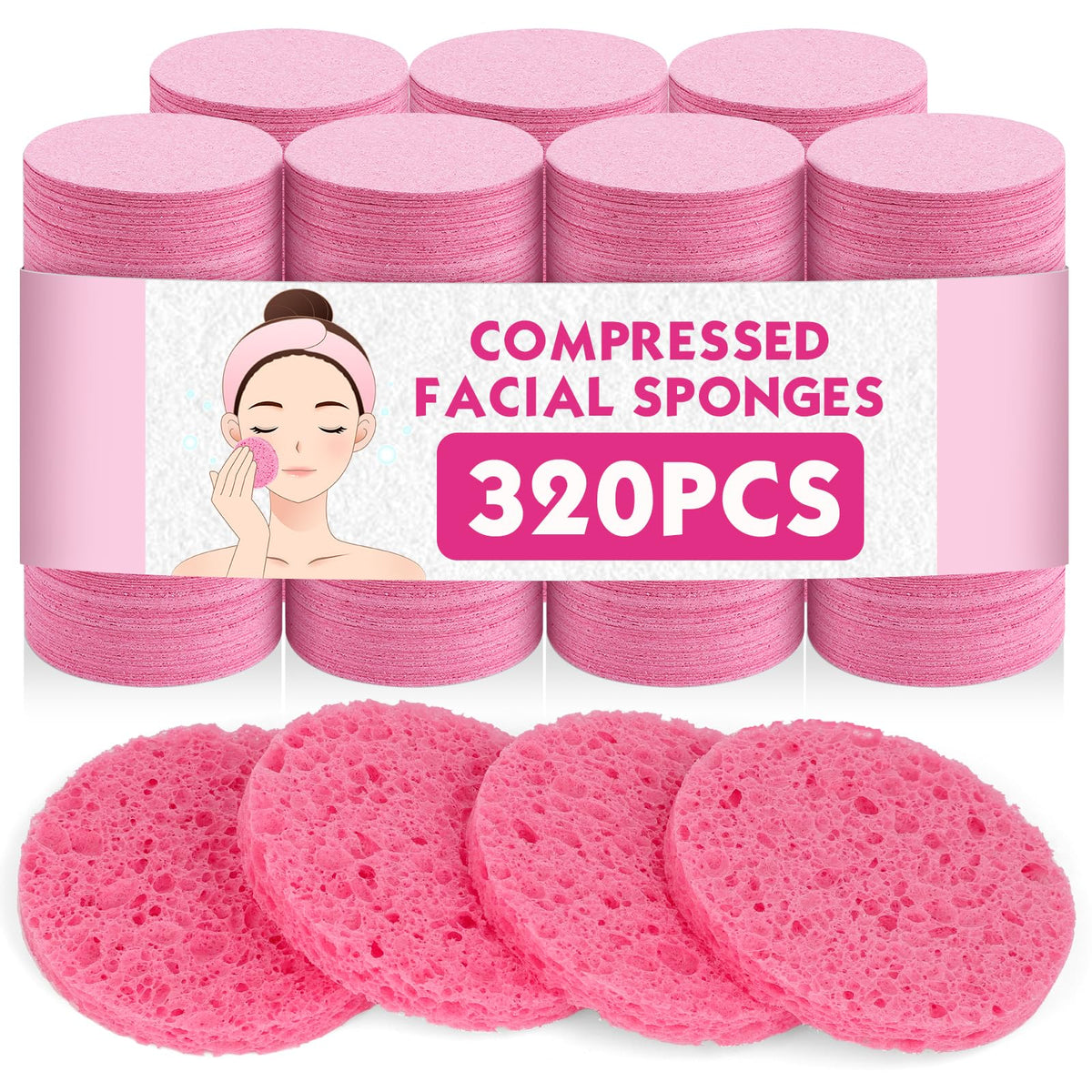 320 Count Compressed Facial Sponges Natural Cellulose Face - NEOACT Official Imagery - 2