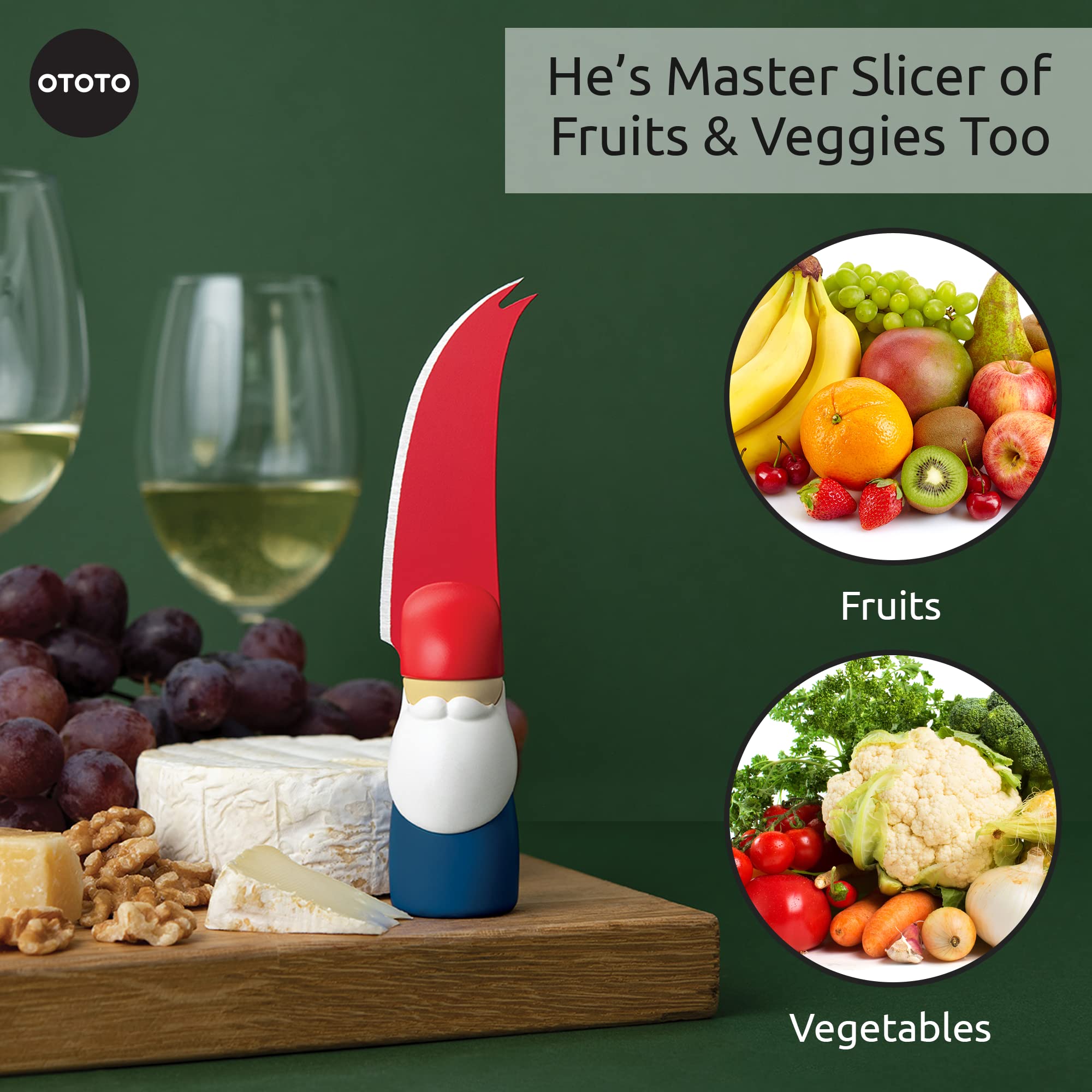 OTOTO Bert Cheese Knife, Gnome-Themed Multifunctional Knife for Cheese - View 5