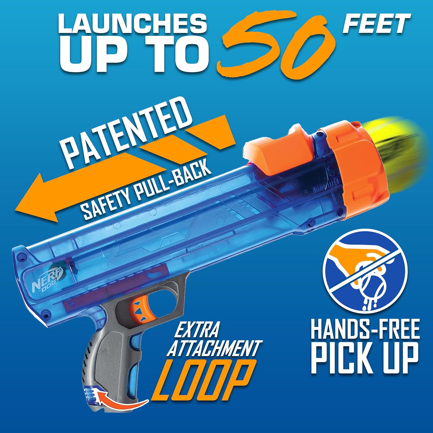 Nerf Dog Tennis Ball Blaster toy set with a colorful tennis ball launcher and dog fetch tennis ball for active play.