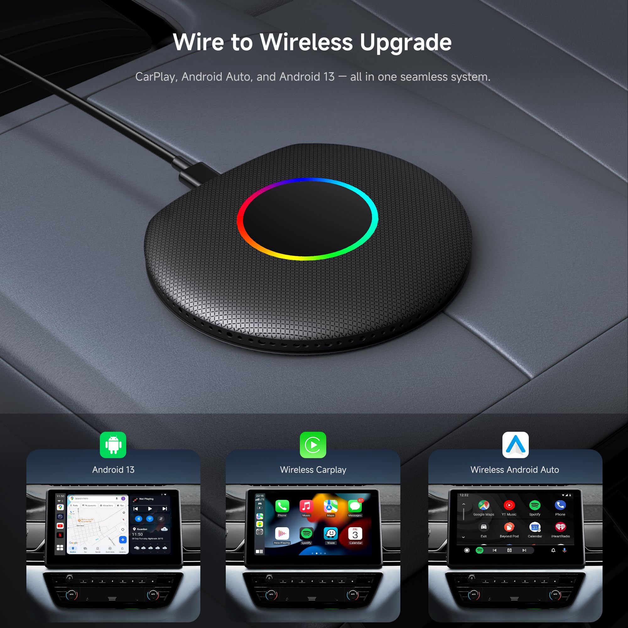 ATOTOSELECT Wireless CarPlay&Android Auto Adapter Magic AI Box wi by ATOTOSELECT - Angle View 2