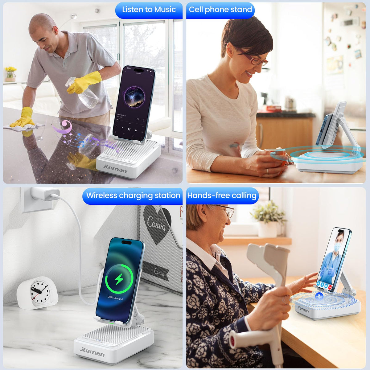 Jteman Cell Phone Stand with Bluetooth Speaker and Wireless - JTEMAN Official Imagery - 8