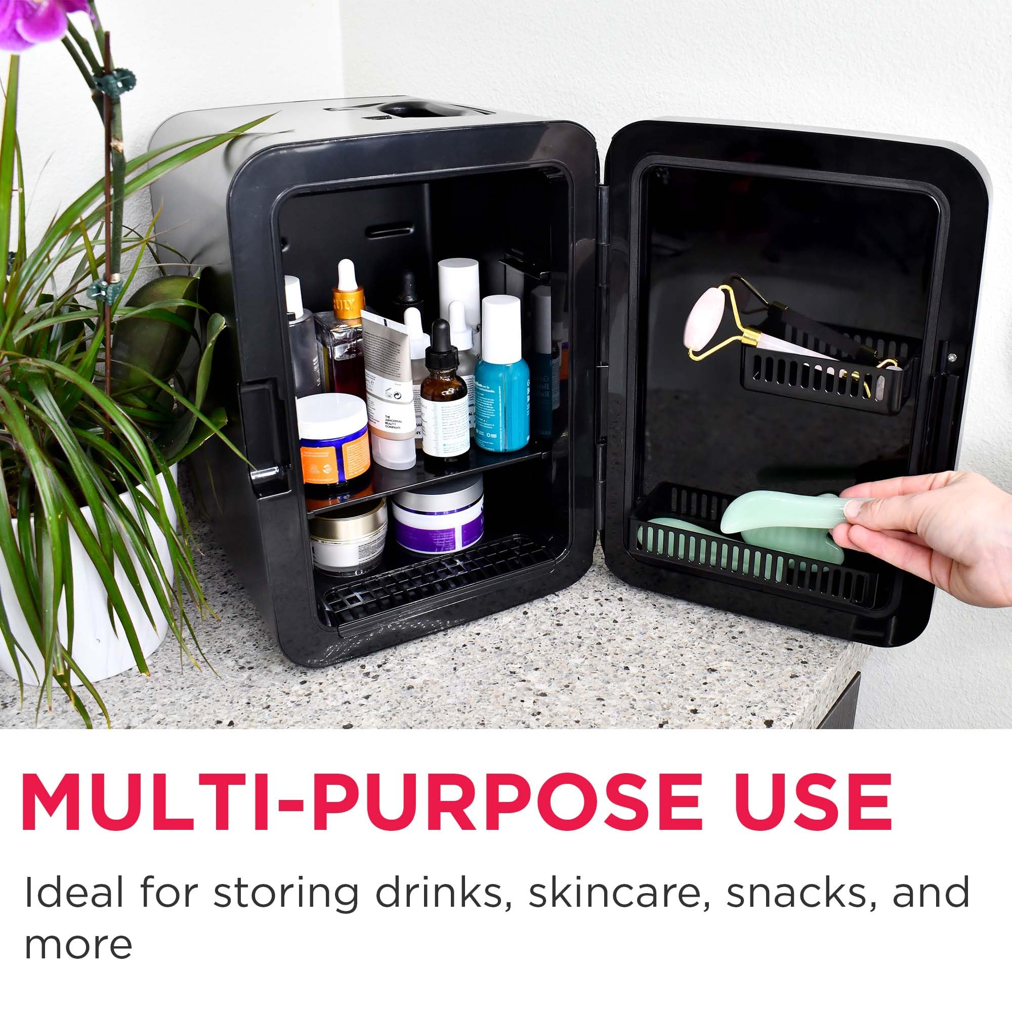 Frigidaire Mini Personal Fridge Cooler, Countertop, Holds Up to 10L/15 Cans, Brushed Black Stainless Rugged Design, Portable for Skincare, Makeup, Car, Office, Bedroom, Dorm Room, or Cabin - Elefair Tech Official Product View 5