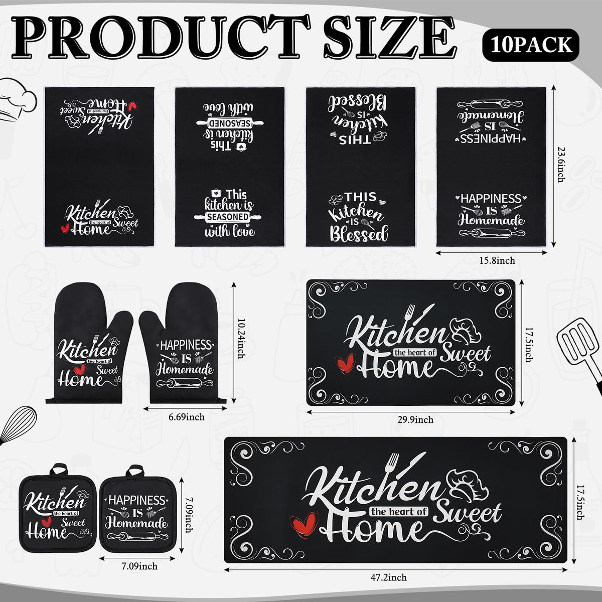 10 Pcs Black Kitchen Accessories Decor Set with 4 Kitchen - XLHOMO Official Imagery - 4