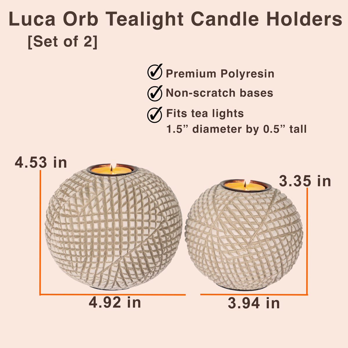 Luca Beige Orb Tea Light Candle Holders Gift Boxed Set of 2 - Huey House Official Imagery - 4