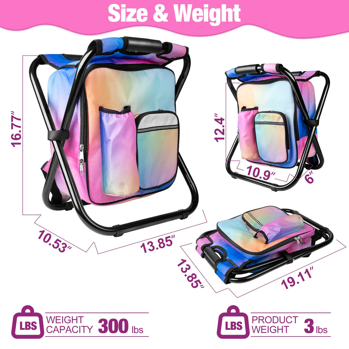 Backpack Stool Cooler Chair Heavy Duty 300 LBS Max Load - Kikerike Official Imagery - 3