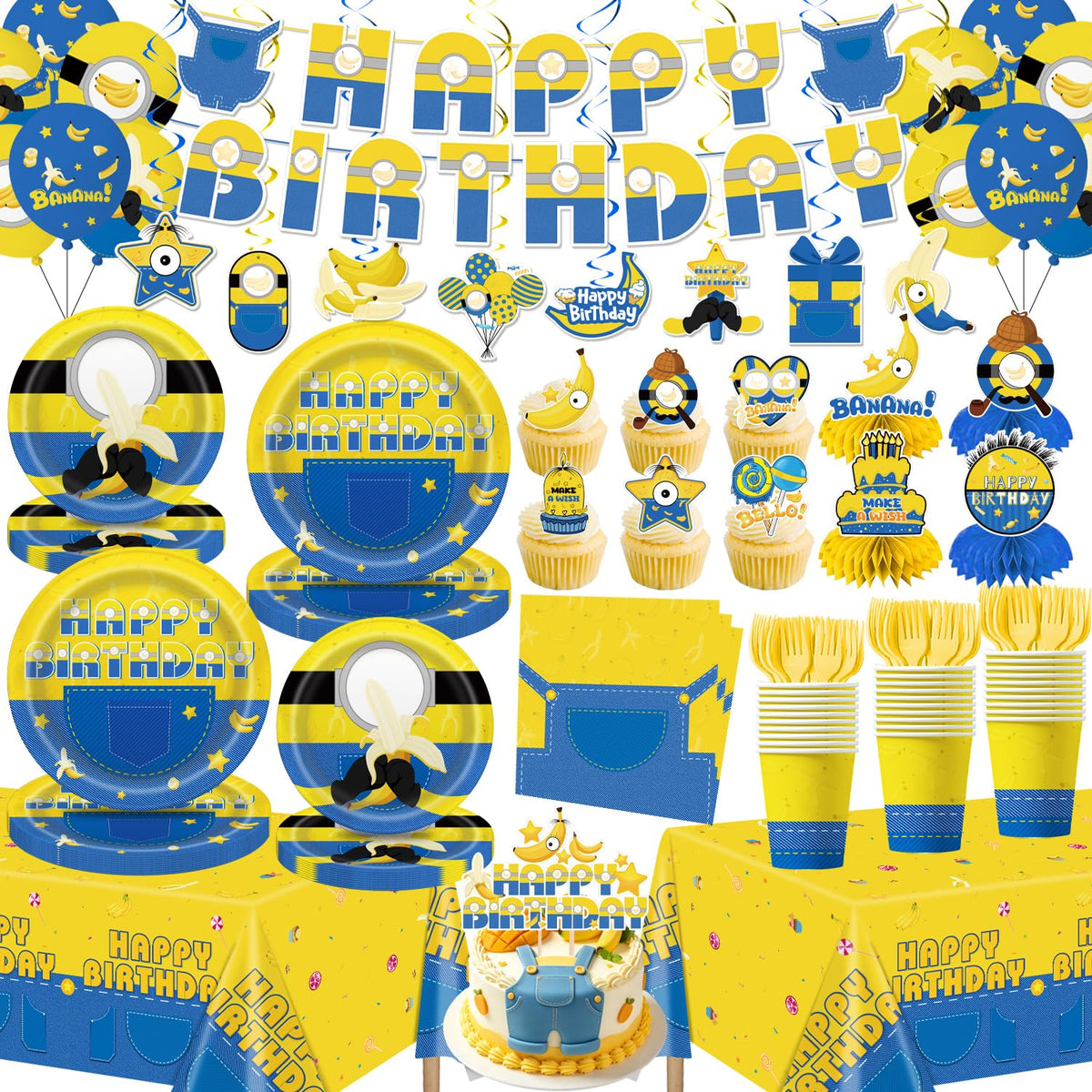 140pcs Birthday Party Decorations Banana Theme Tableware Set - LANFUBEISI Official Imagery - 1