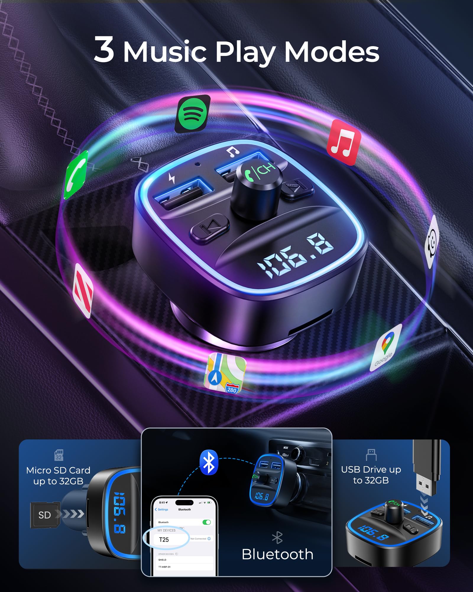 LENCENT FM Transmitter, Bluetooth FM Transmitter Wireless Radio A - LENCENT Official Product View 4