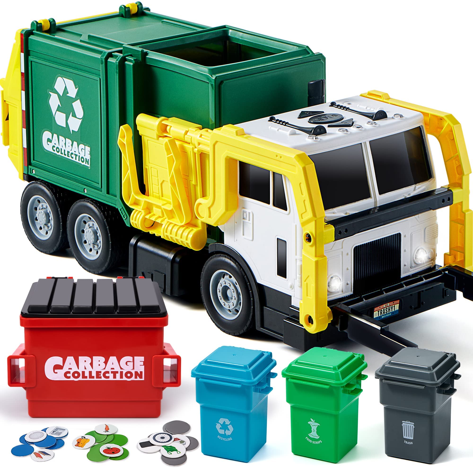 JOYIN Large Friction Powered Garbage Truck Toy Set, Includes 1 - Product Imagery