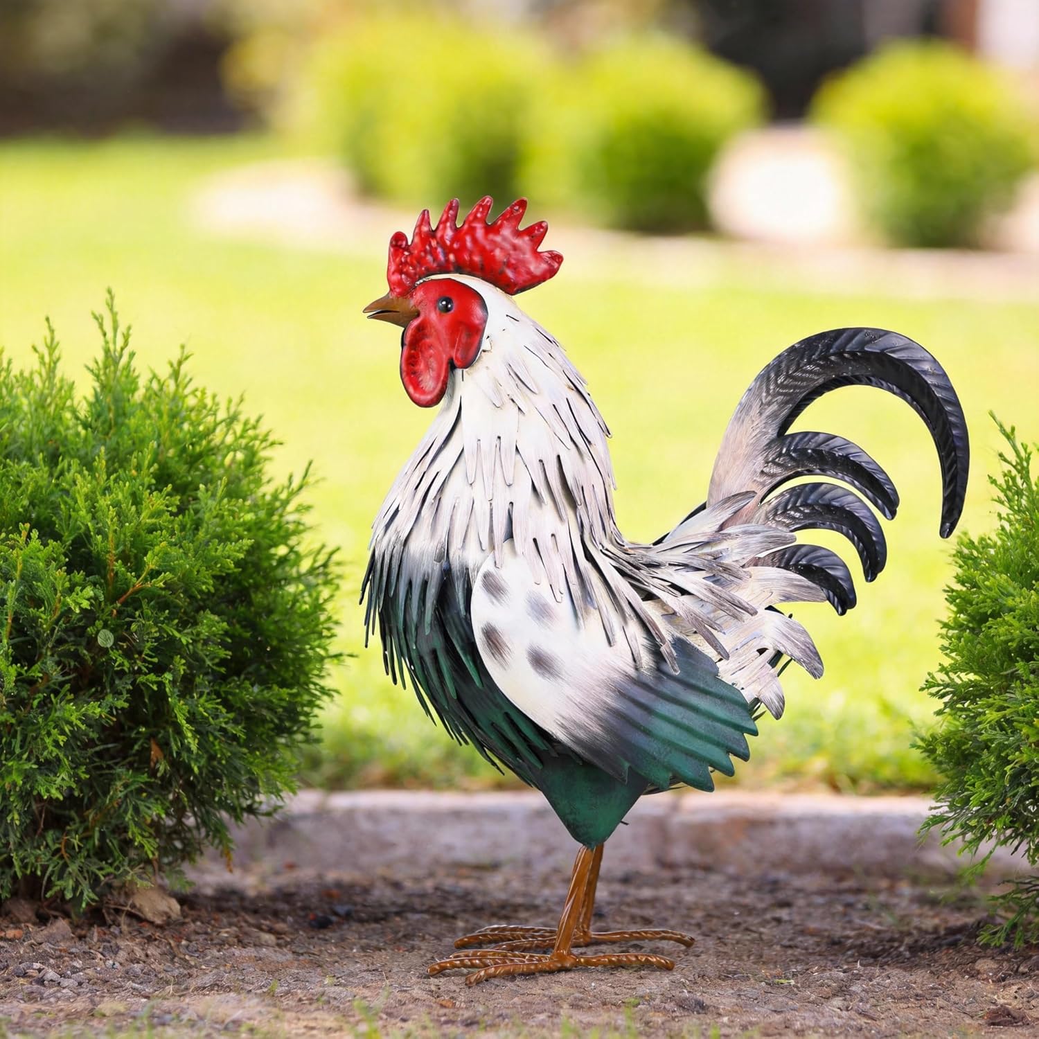 Ratuor rooster garden statue sculpture metal chicken yard decor outdoor figurine for patio and backyard decoration