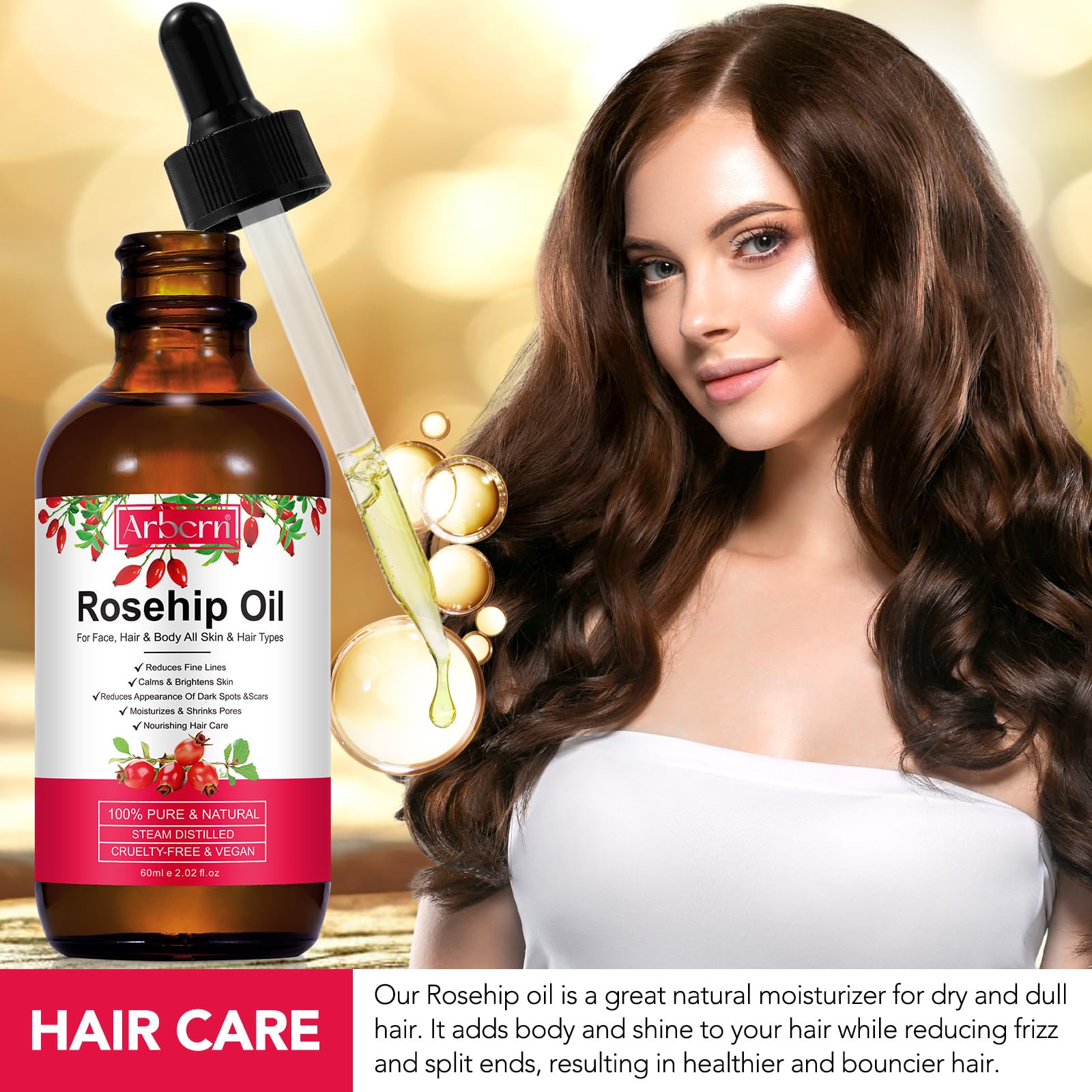 A r b c r n Rosehip Oil for Face,100% Pure Rosehip Seed Oil Cold Pressed - A r b c r n Official Product View 3