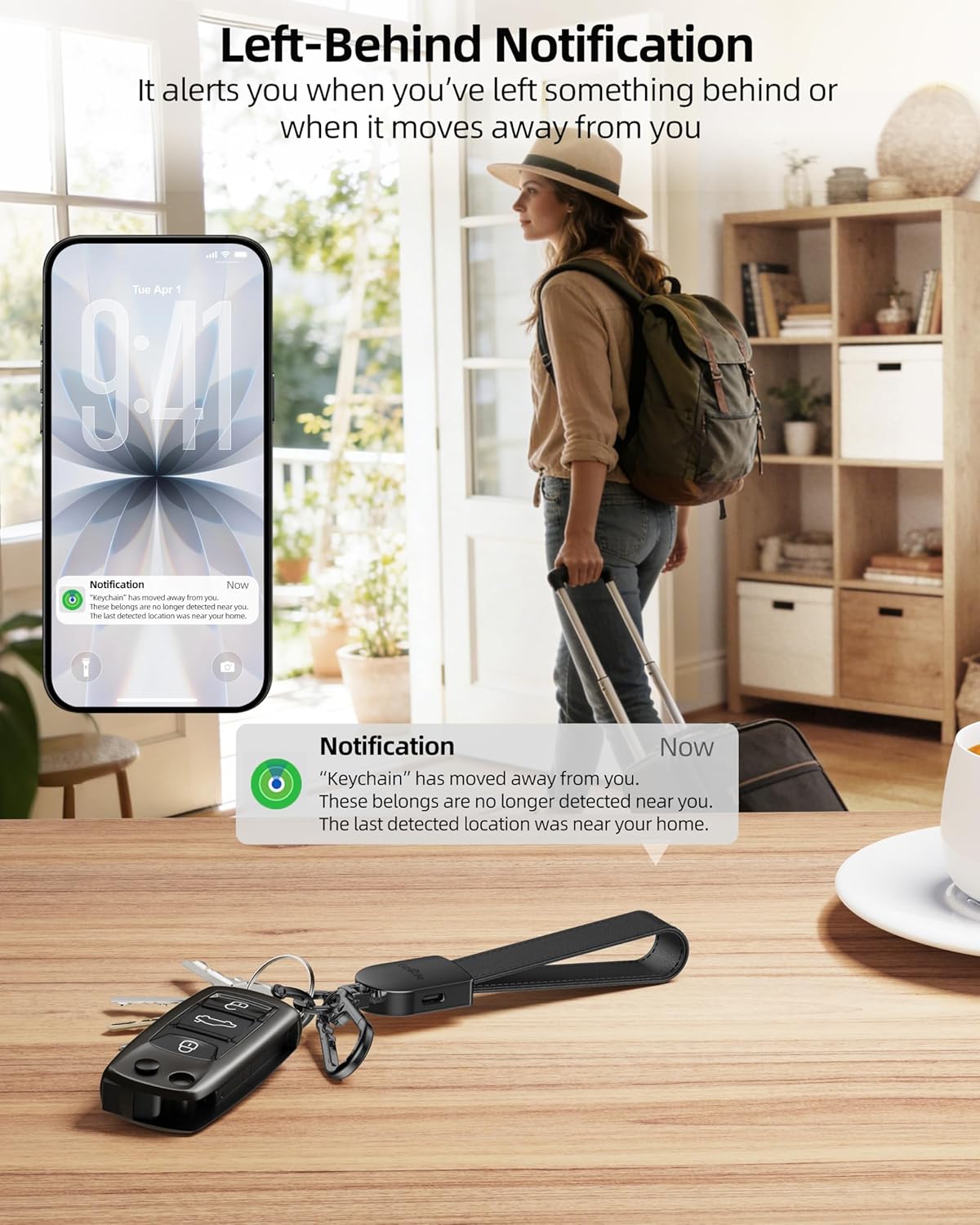 Leather car keychain by ExtreLife compatible with Apple Find My, featuring a sleek design for women and men.