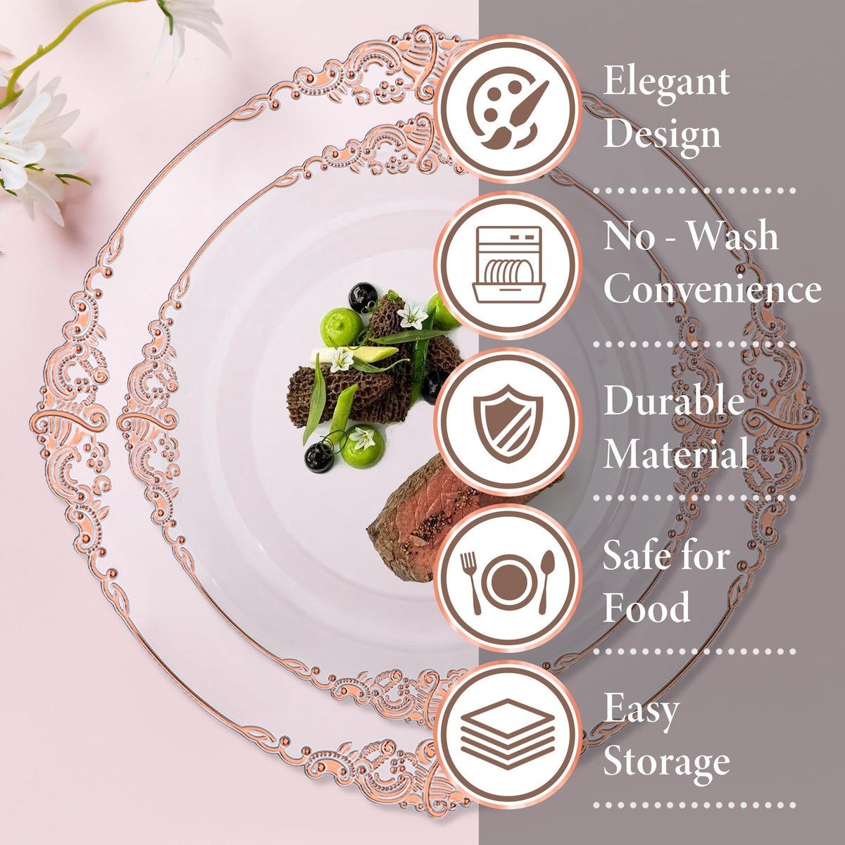 Nervure 175Pcs Rose Gold Plates Disposable Party Plates for - Nervure Official Imagery - 7