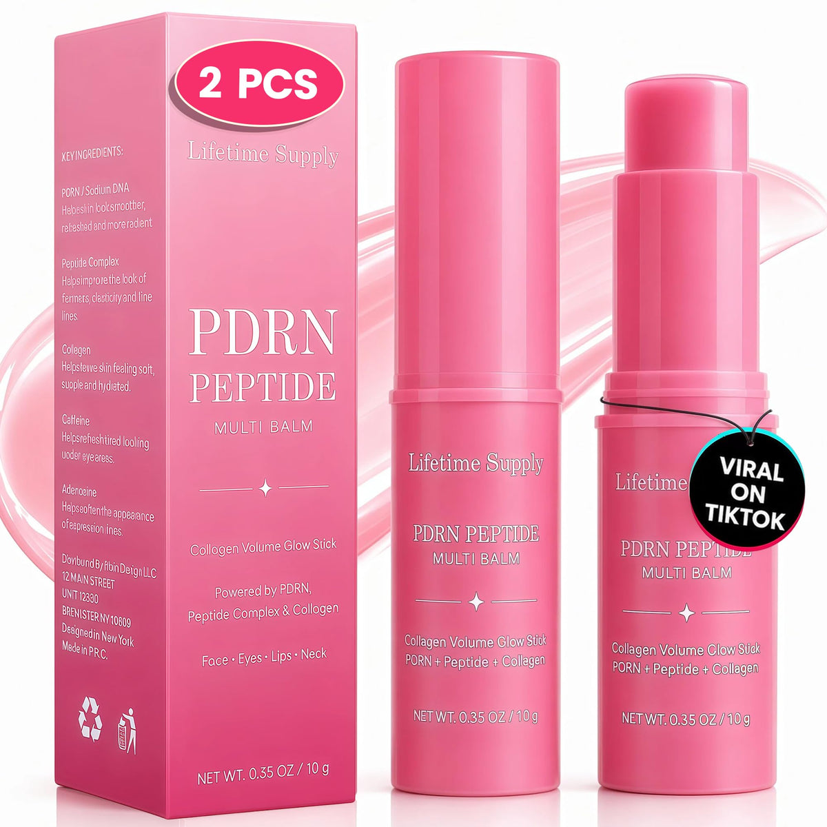 2PCS PDRN Pink Collagen Volume Multi Balm Stick for Face - Lifetime Supply Official Imagery - 2