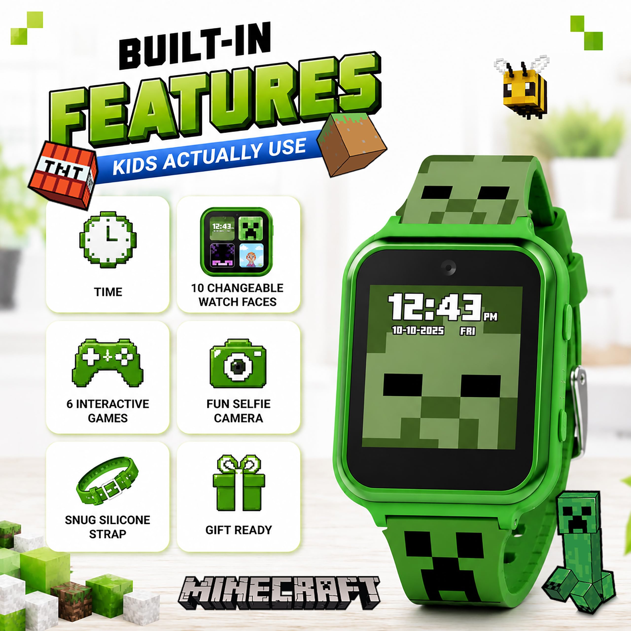Accutime Minecraft Kids Smartwatch - Interactive LED Screen Watch with - View 4