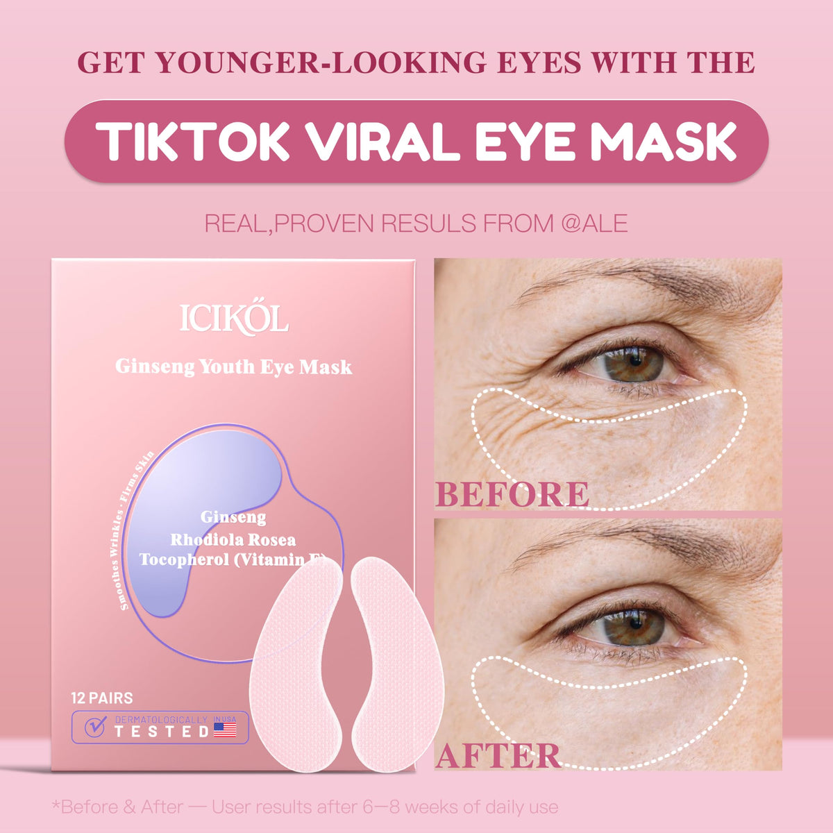 Ginseng Vitamin E Under Eye Patches Eye Mask for Puffy Eyes - ICIKOL Official Imagery - 3