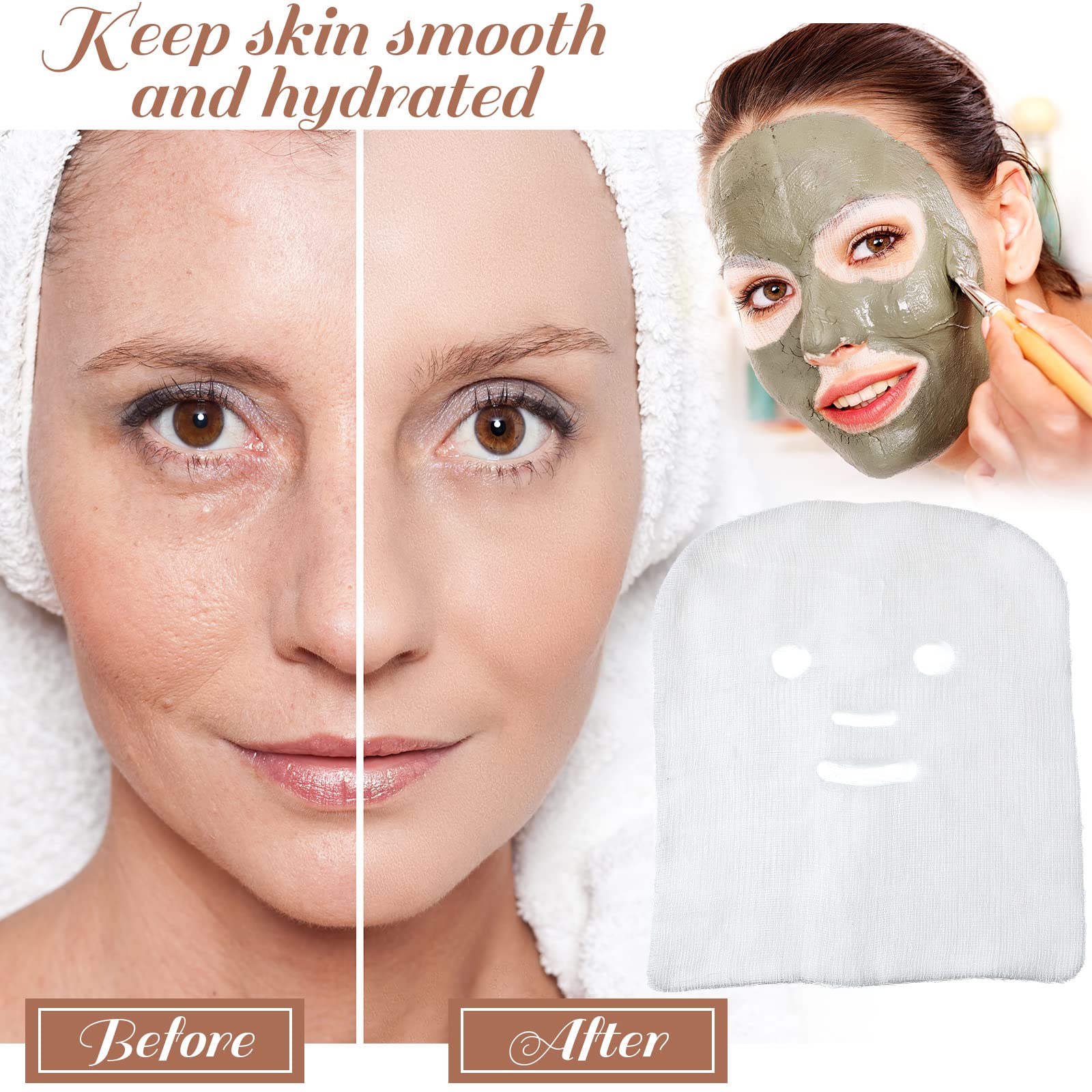 100 Pcs Precut Gauze Facial Mask Sheets for Home Salon DIY Skin - Leelosp