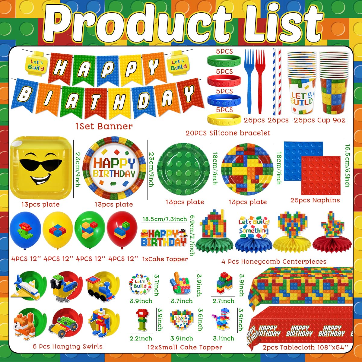 224Pcs Building Block Birthday Decorations ALL IN 1 Serves - Haiyumaoyi Official Imagery - 6