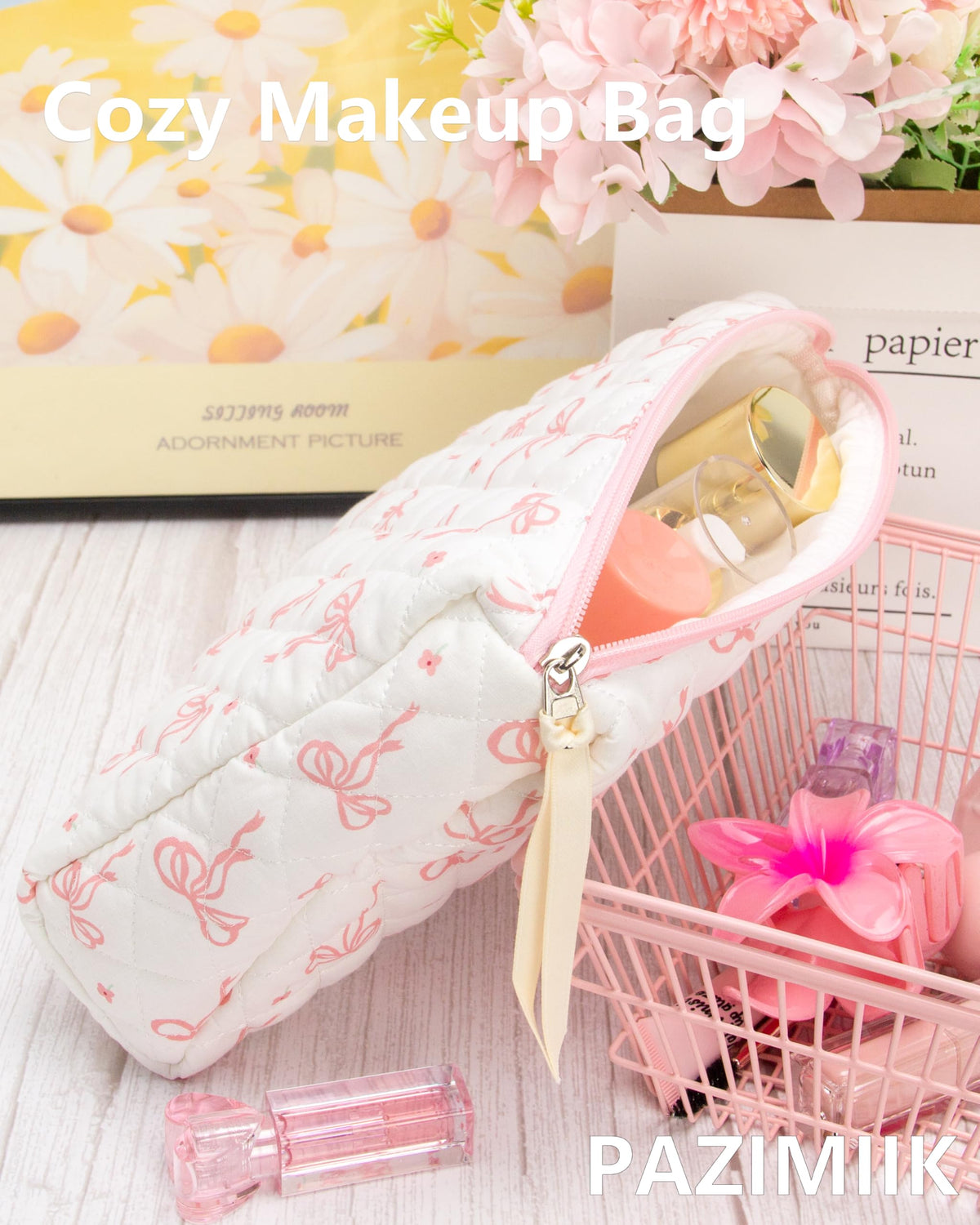 3 Piece Quilted Makeup Bag Set for Women Cosmetic Toiletry - PAZIMIIK Official Imagery - 6