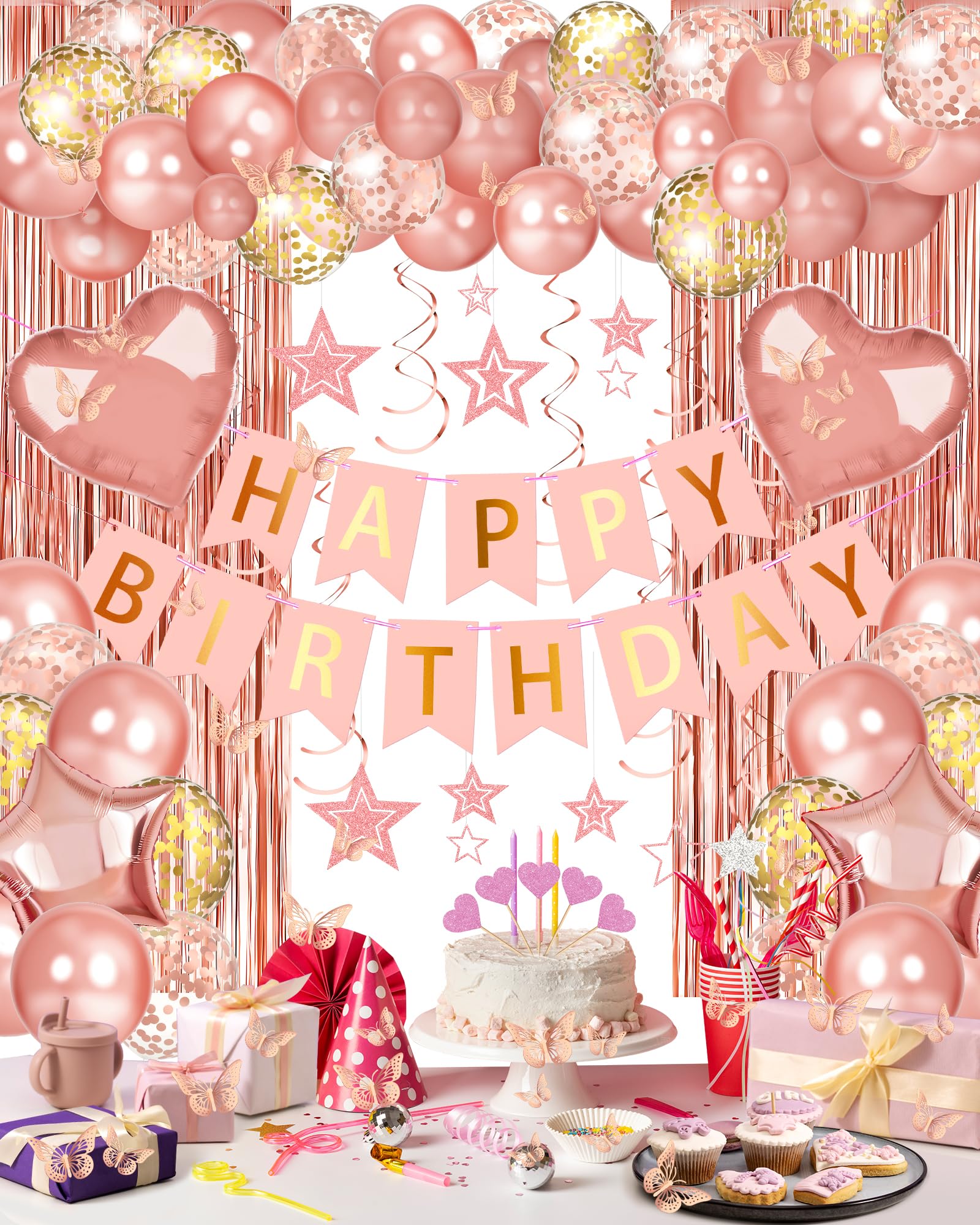 Happy Birthday Party Decorations with Banner Balloons for Women - Product Imagery